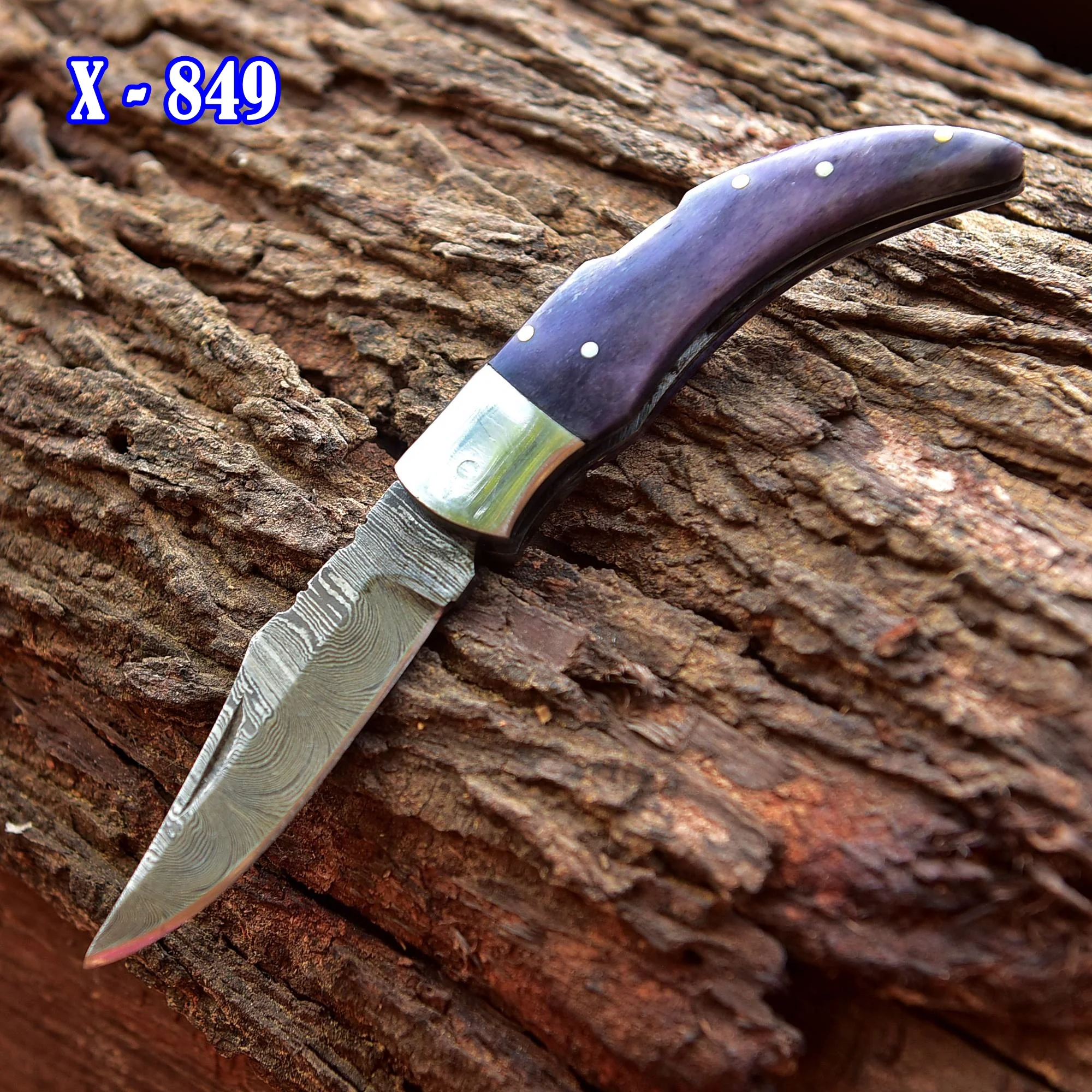 7" Handmade Damascus Steel Pocket Knife - Folding Blade Knife - Bone Handle - Image 5