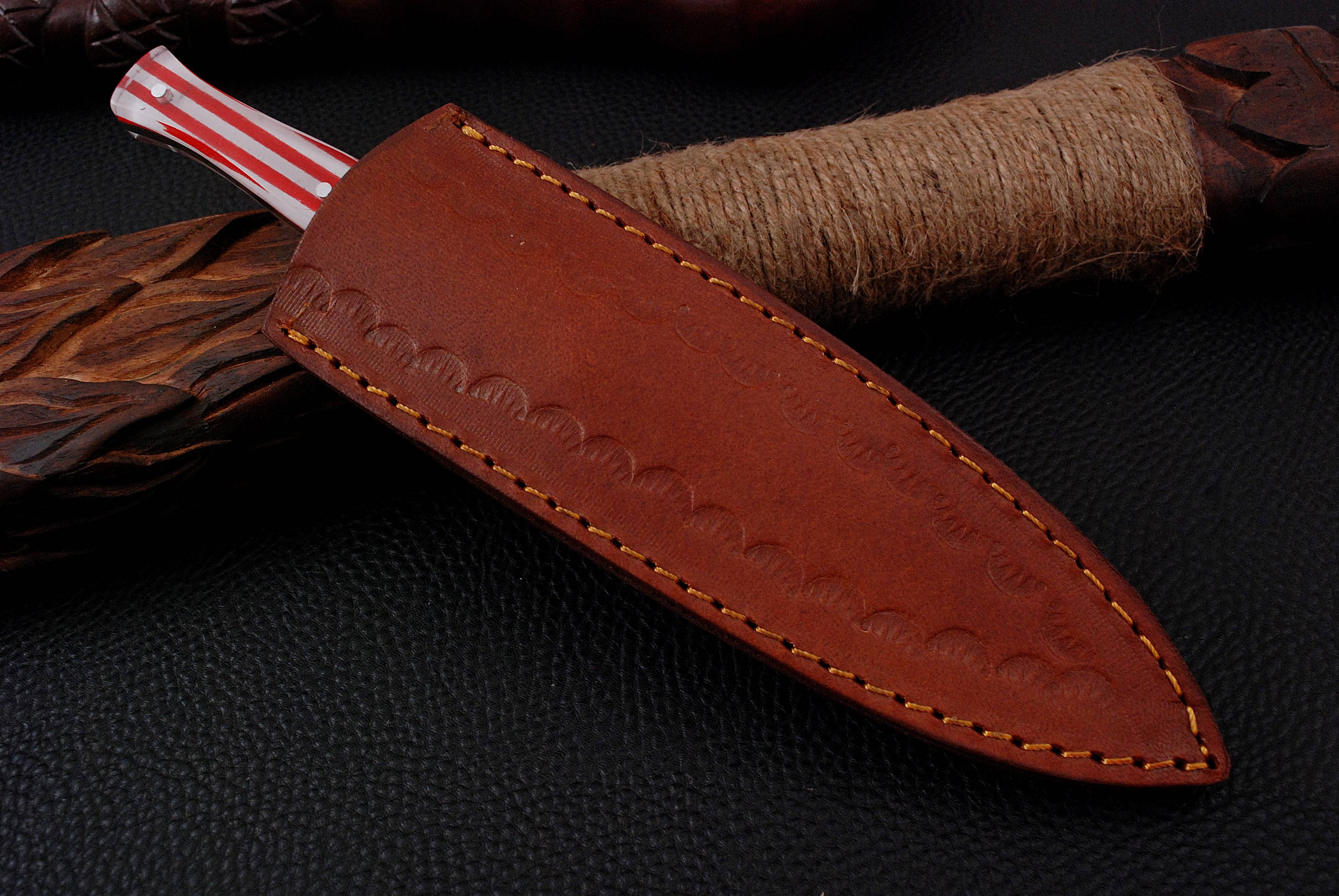 8.5" Damascus Knife US Flag Handle Ideal Boot Fixed Dagger with Leather Sheath x-128 - Image 11