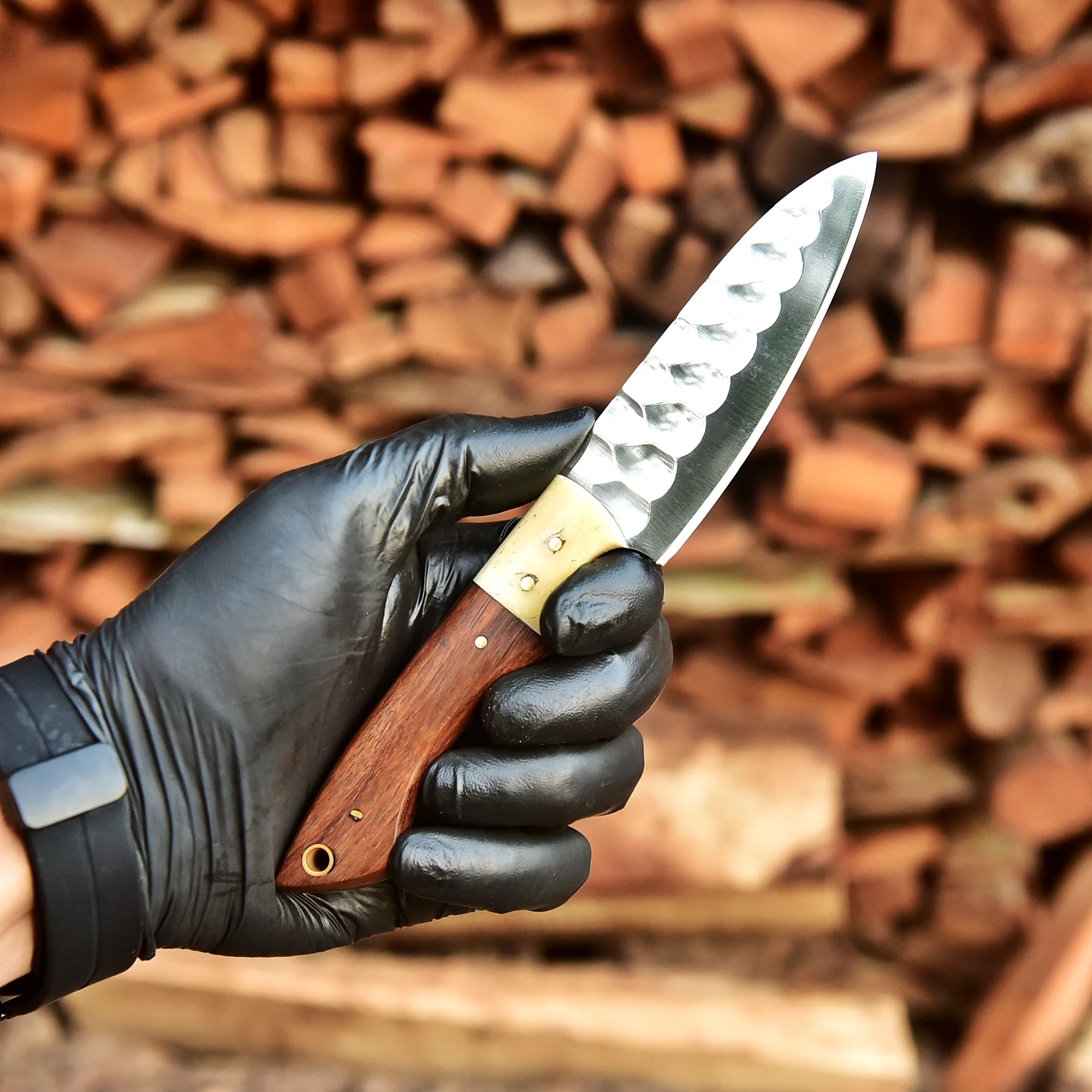 8” Hand Forged Carbon Steel Full Tang Skinner Knife Wood Camel Bone Handle - Image 3