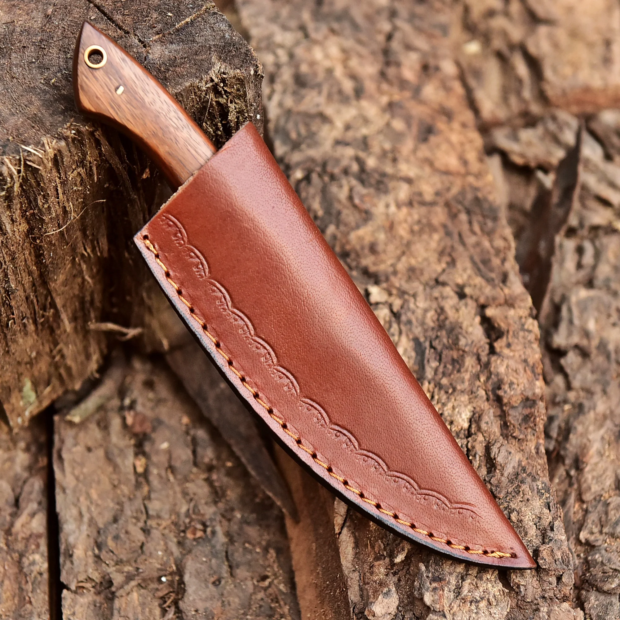 8” Hand Forged Carbon Steel Full Tang Skinner Knife Wood Camel Bone Handle - Image 5