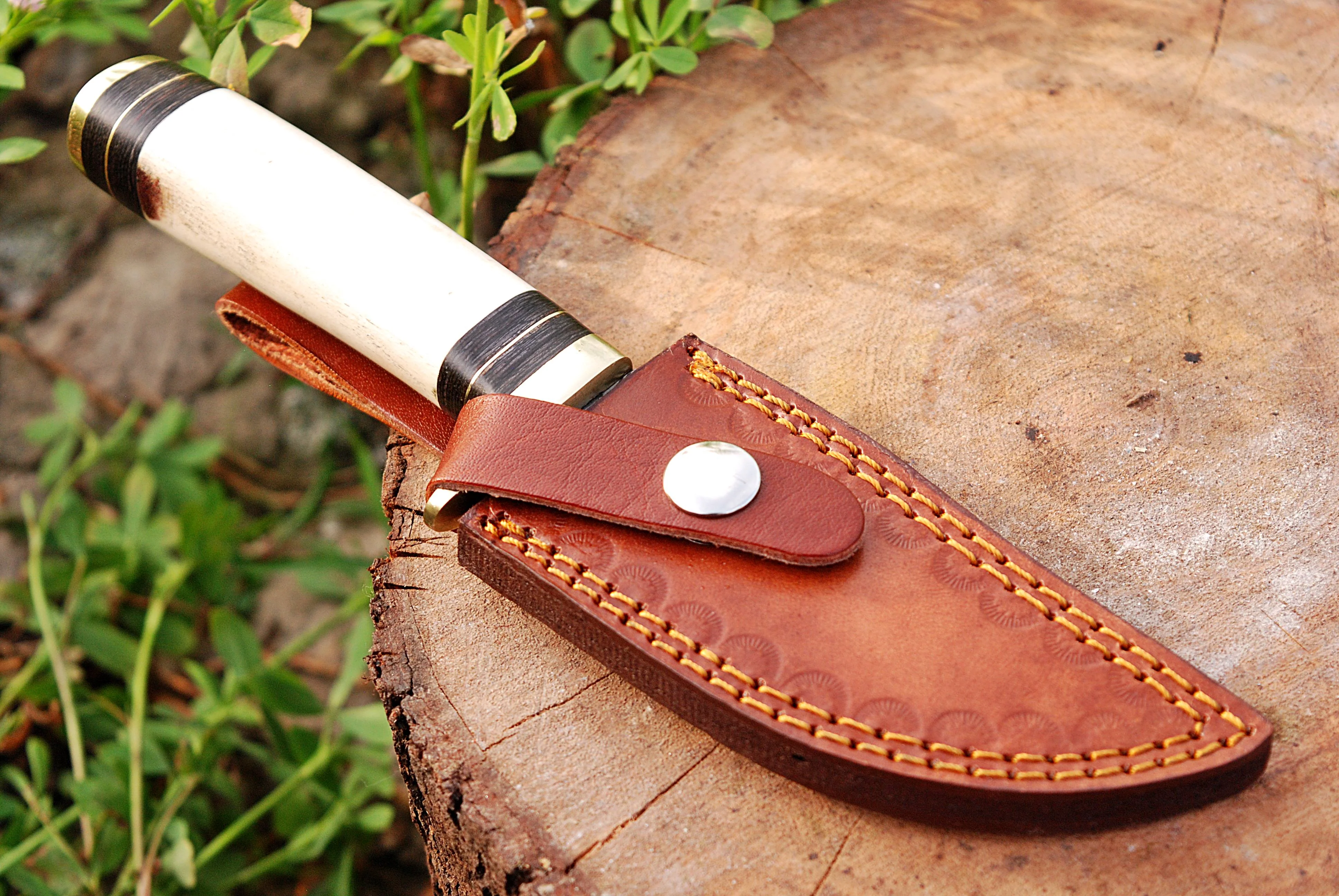 8" Handmade Fixed Damascus Balde Skinning Knife Bone Handle x-273 - Image 5