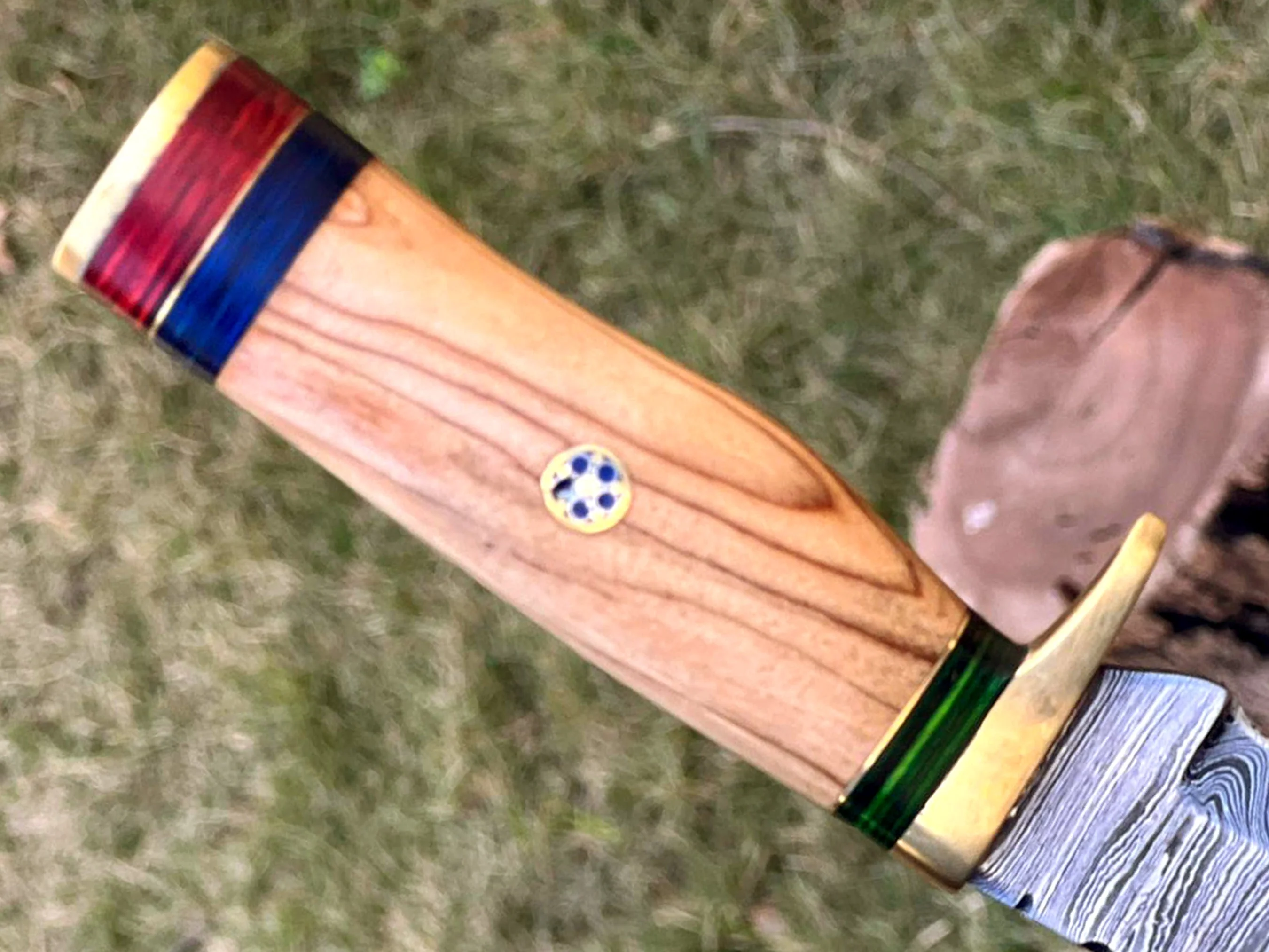 8" Skinning Knife Forged Damascus Fixed Blade - Olive Wood Handle - Image 5