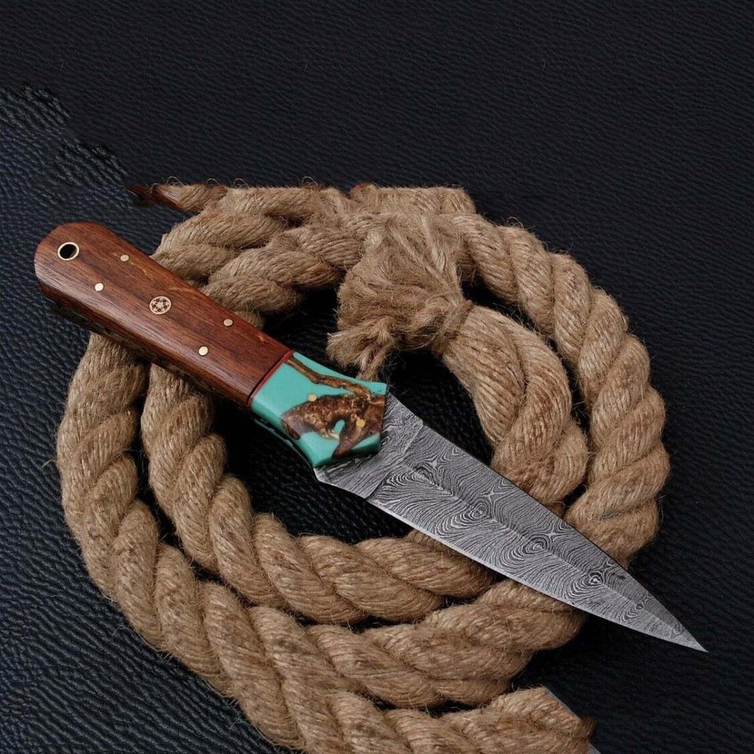 9' Handmade Damascus Steel Fixed Blade Knife Full Tang with Leather Sheath