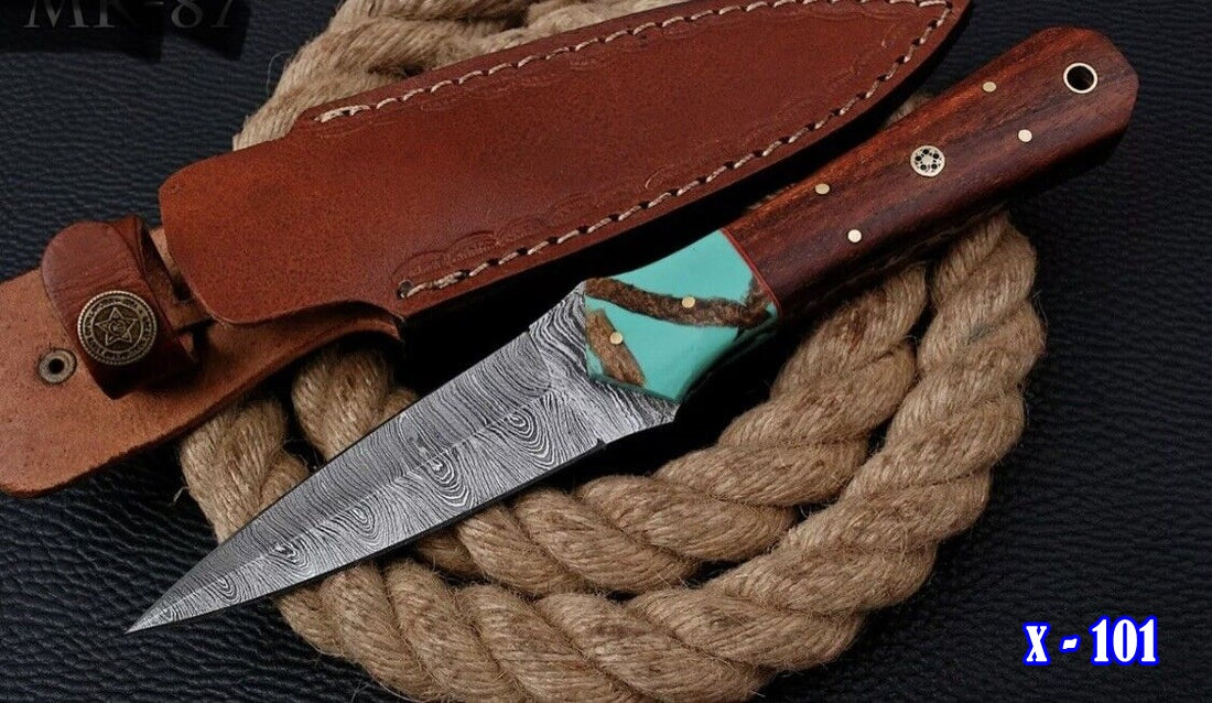 9' Handmade Damascus Steel Fixed Blade Knife Full Tang with Leather Sheath - Image 3