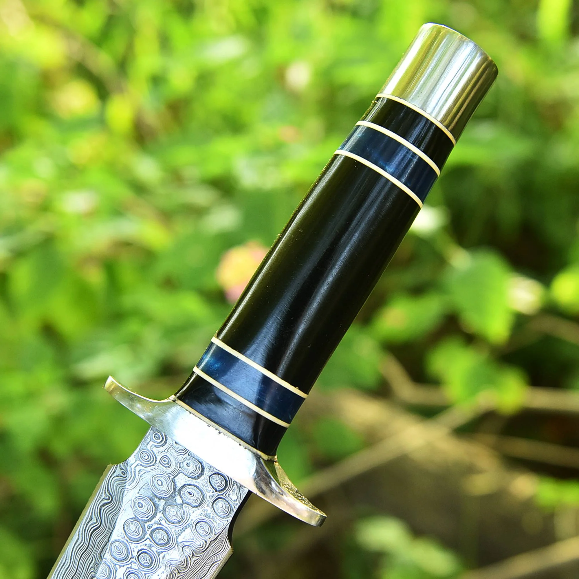 Arkansas ToothPick Damascus Dual Edged Blade knife - Bull Horn & Resin Handle - Image 3