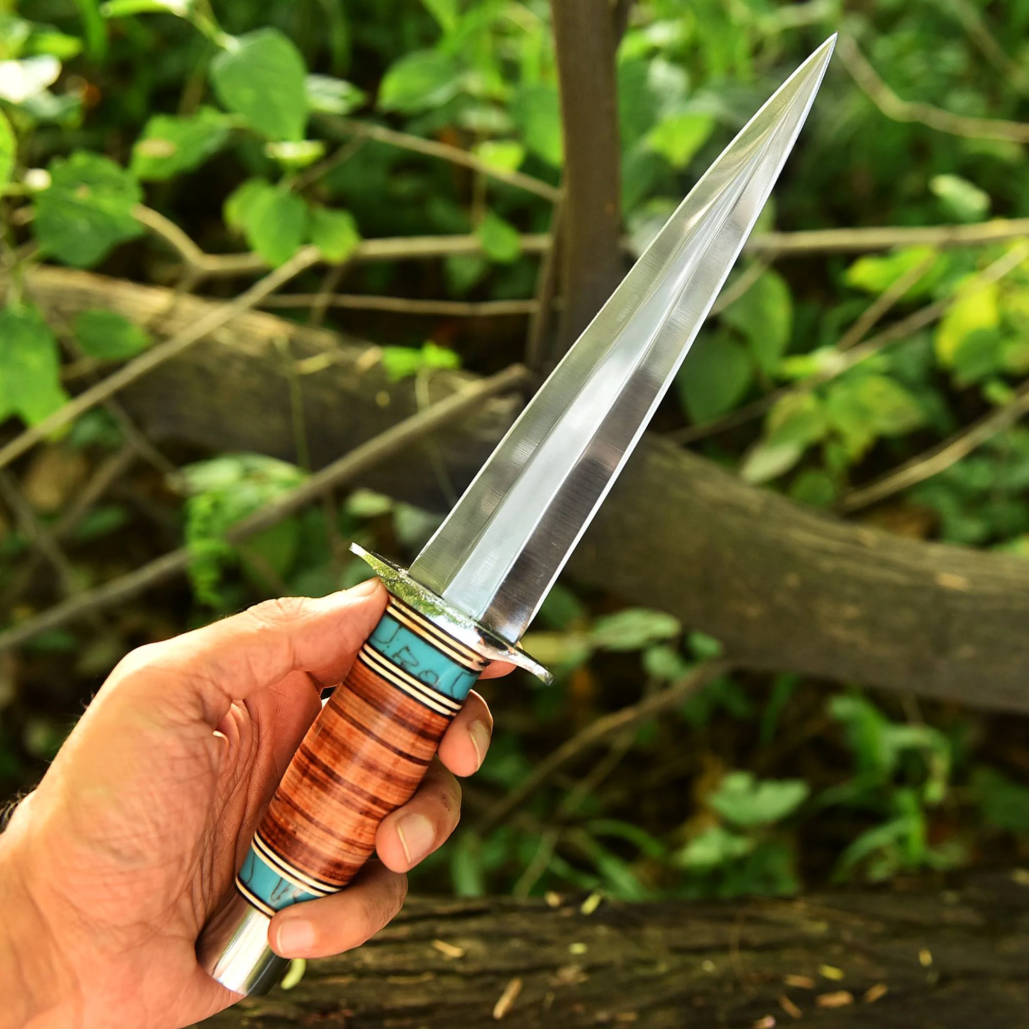 Arkansas ToothPick Dual Edged Blade knife - Leather Stacked Handle - Image 4