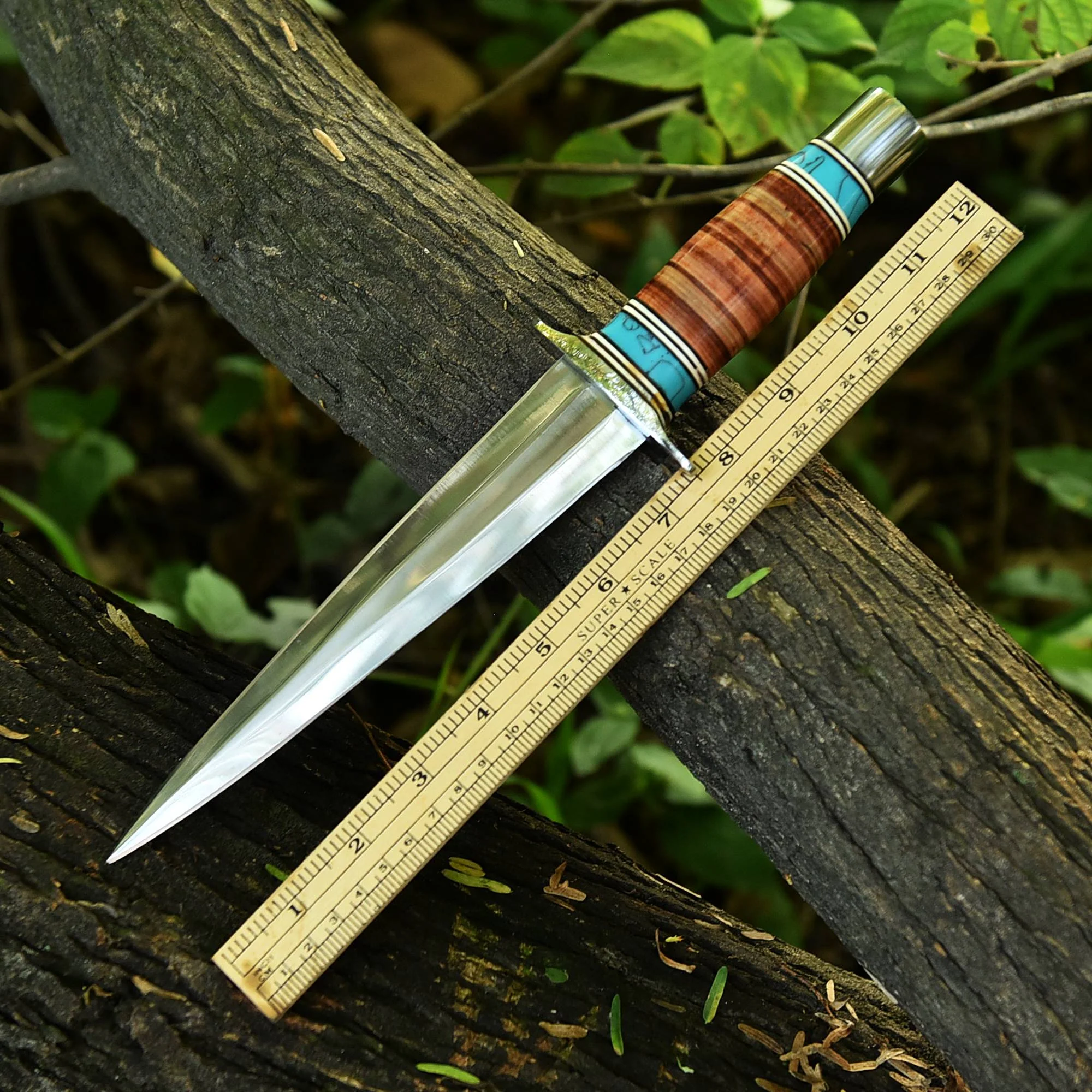 Arkansas ToothPick Dual Edged Blade knife - Leather Stacked Handle - Image 5
