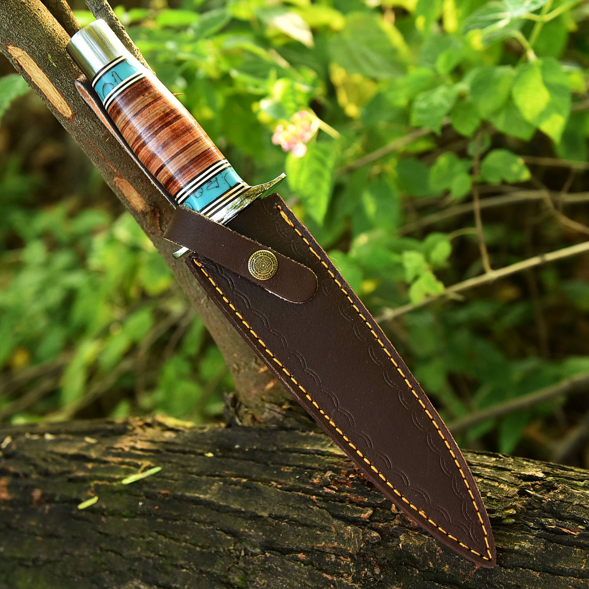 Arkansas ToothPick Dual Edged Blade knife - Leather Stacked Handle - Image 6