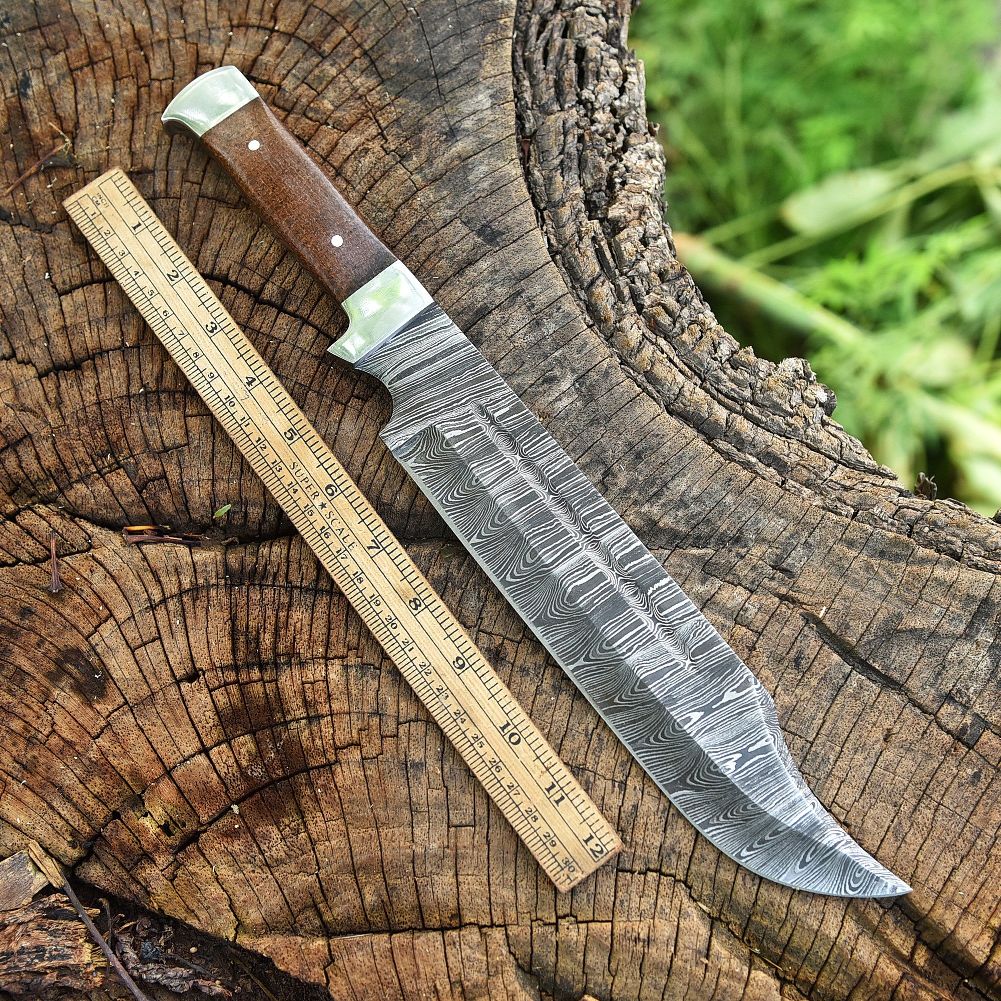 Artisan Handmade Forged Damascus Steel Hunting Bowie Knife Wood Handle - Image 2