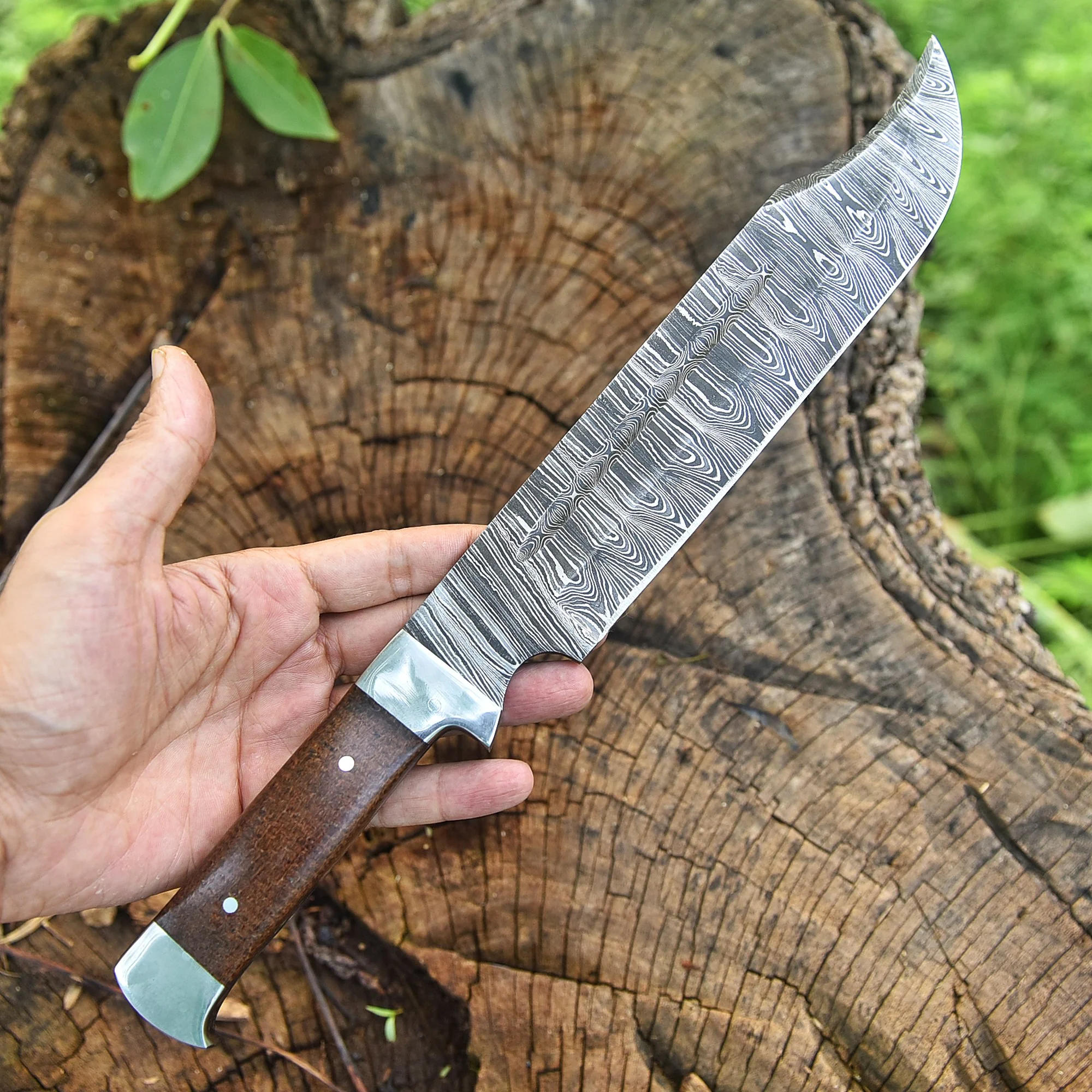 Artisan Handmade Forged Damascus Steel Hunting Bowie Knife Wood Handle - Image 3