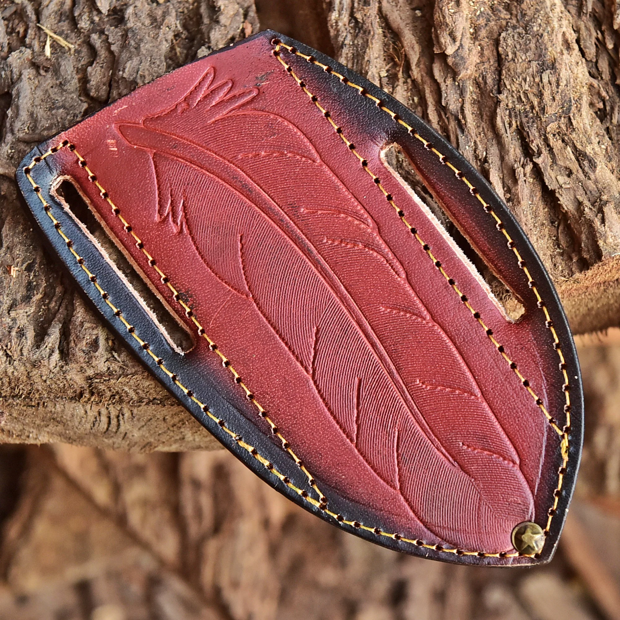 Artisan Handmade Top Grain Leather Fixed Blade Knife Sheath Leaf Engraving