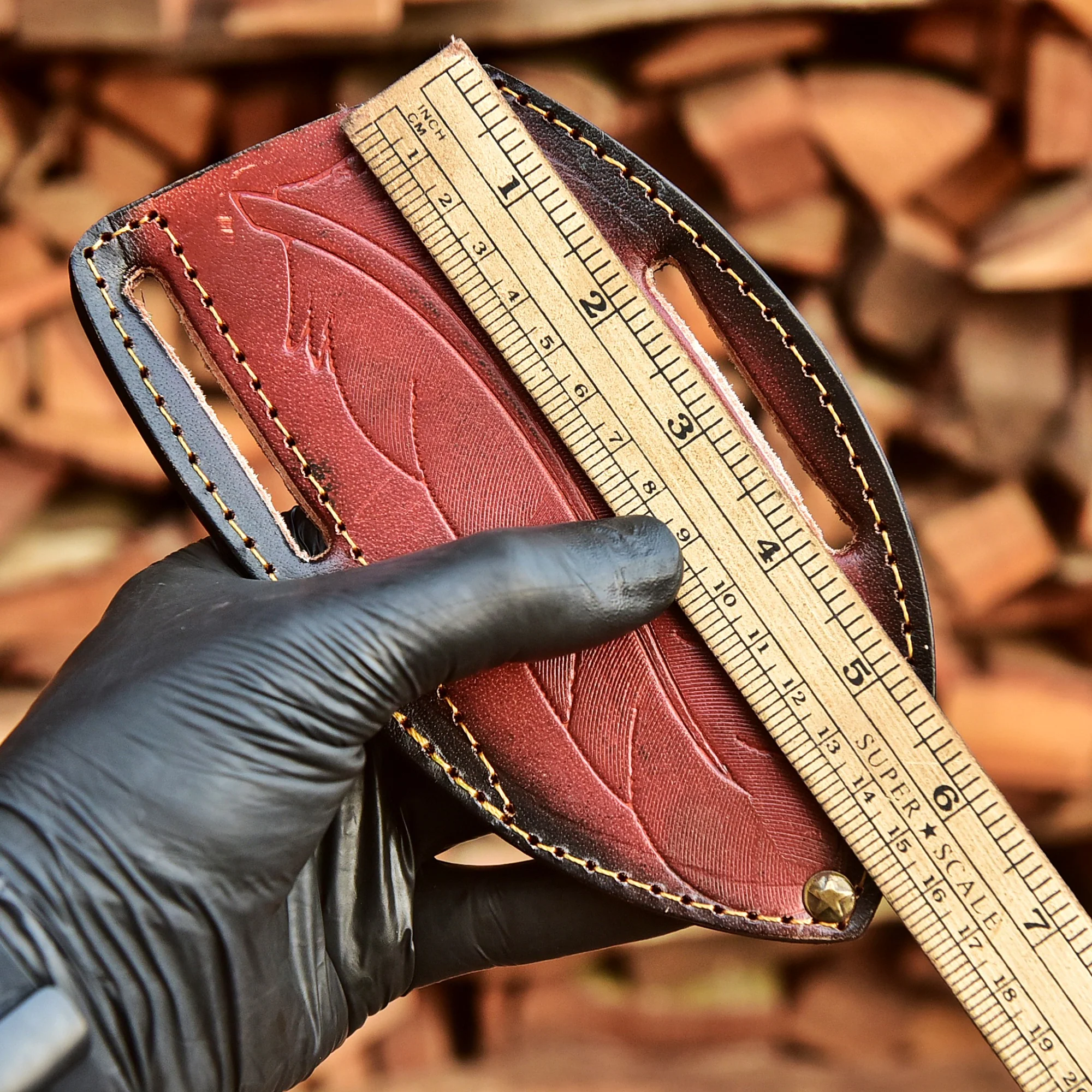 Artisan Handmade Top Grain Leather Fixed Blade Knife Sheath Leaf Engraving - Image 5