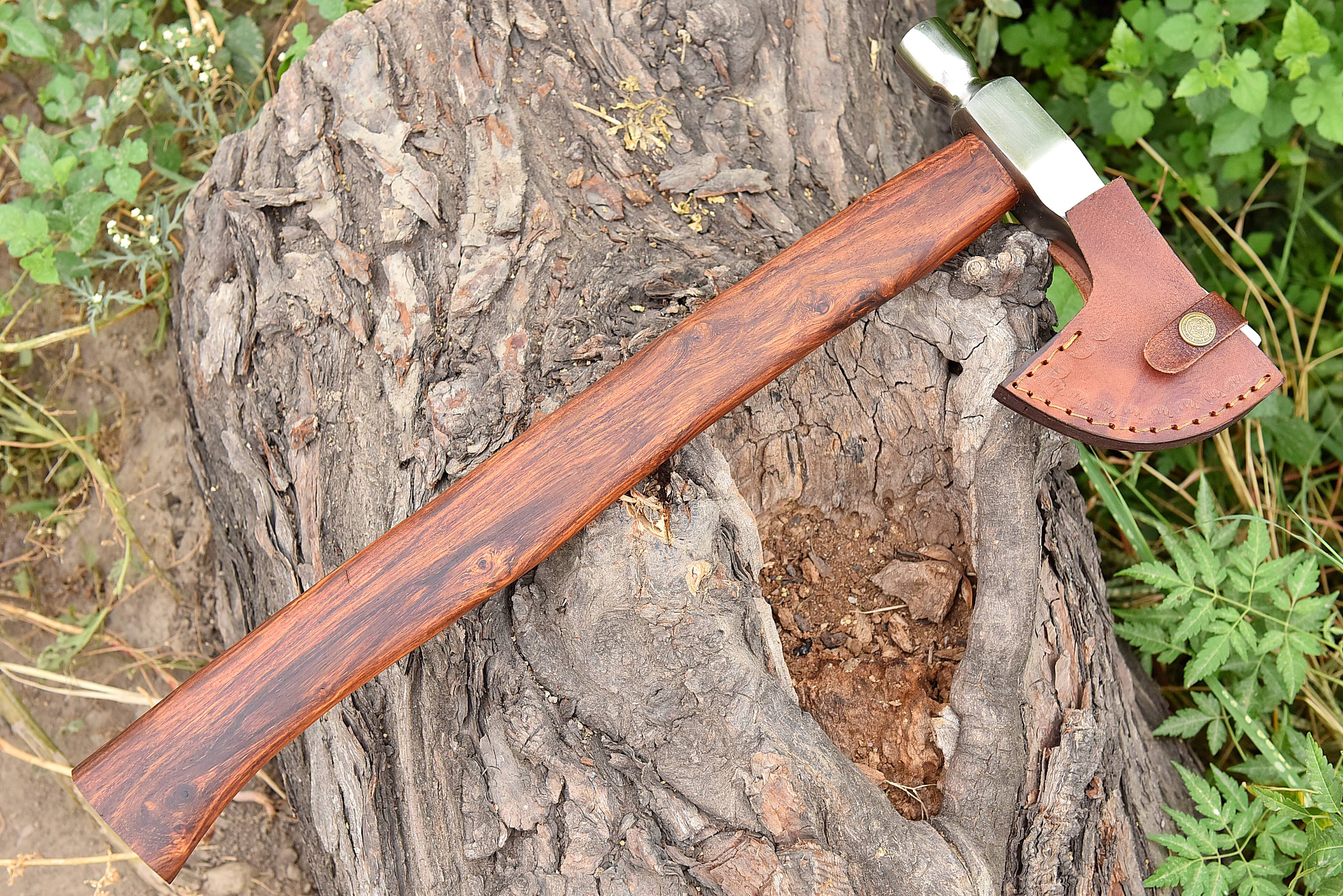 Ball Hammer Axe Forged Carbon Steel Outdoor camping with Genuine leather sheath - Image 6