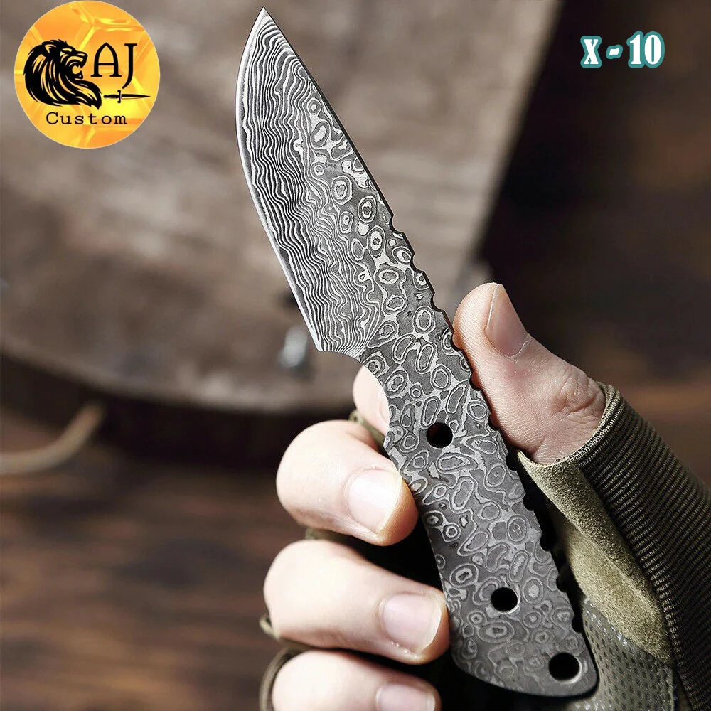 Best Skinner Knife Forged Damascus Steel Full Tang Tactical Blank Blade X-10 - Image 3