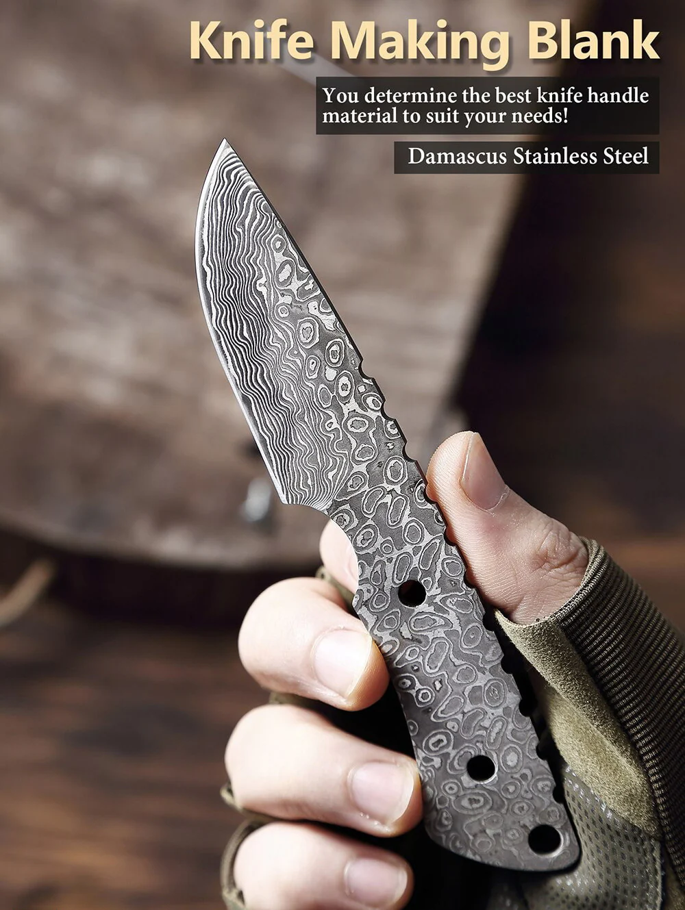 Best Skinner Knife Forged Damascus Steel Full Tang Tactical Blank Blade X-10 - Image 5