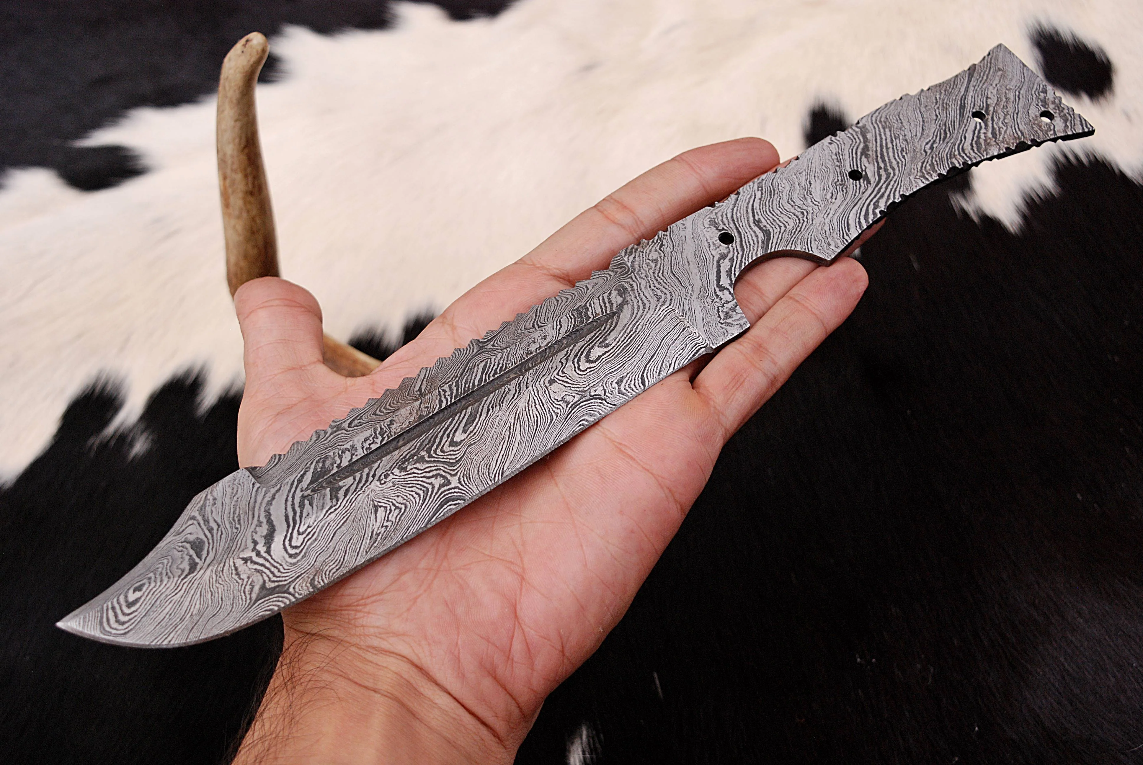 Bowie Knife Damascus Fixed Blade Tracker Blank Blade Ideal Outdoor Knives Full Tang X-13 - Image 11