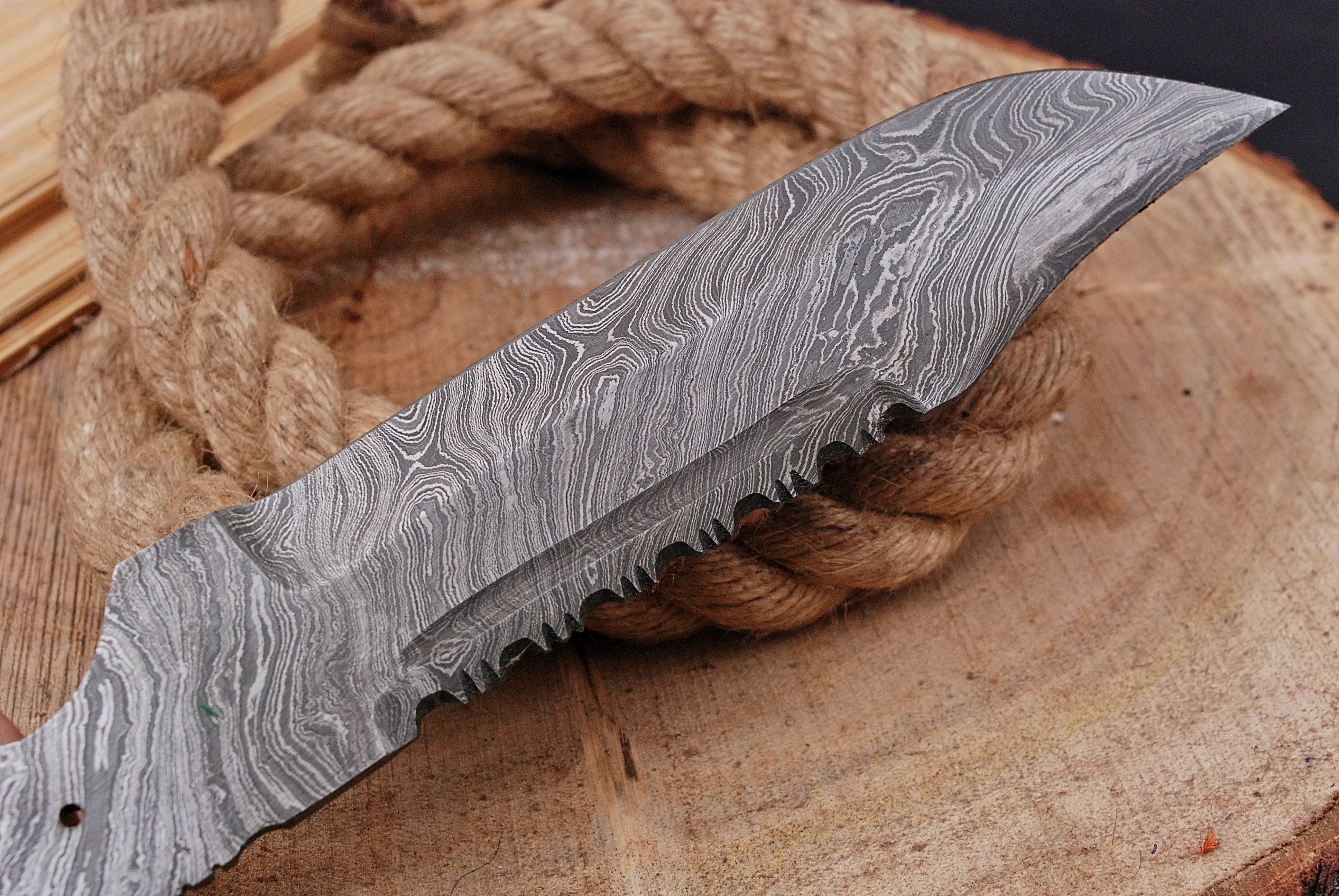 Bowie Knife Damascus Fixed Blade Tracker Blank Blade Ideal Outdoor Knives Full Tang X-13 - Image 5