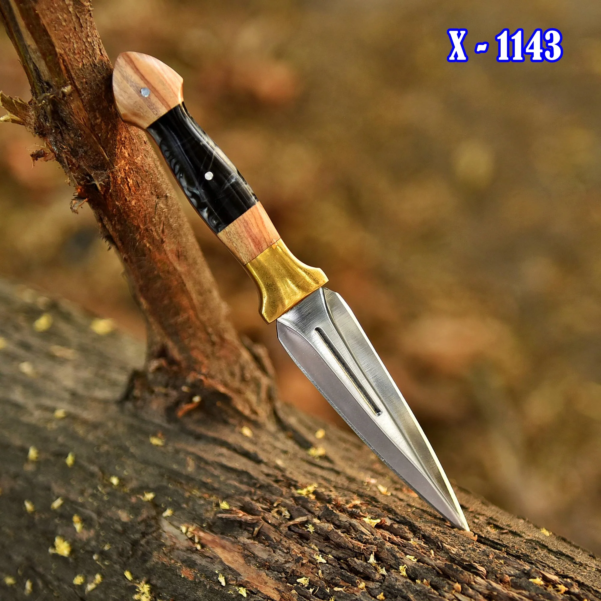 Classic Double Edge Carbon Steel Fixed D2 Blade Dagger Hunting Knife - Image 2