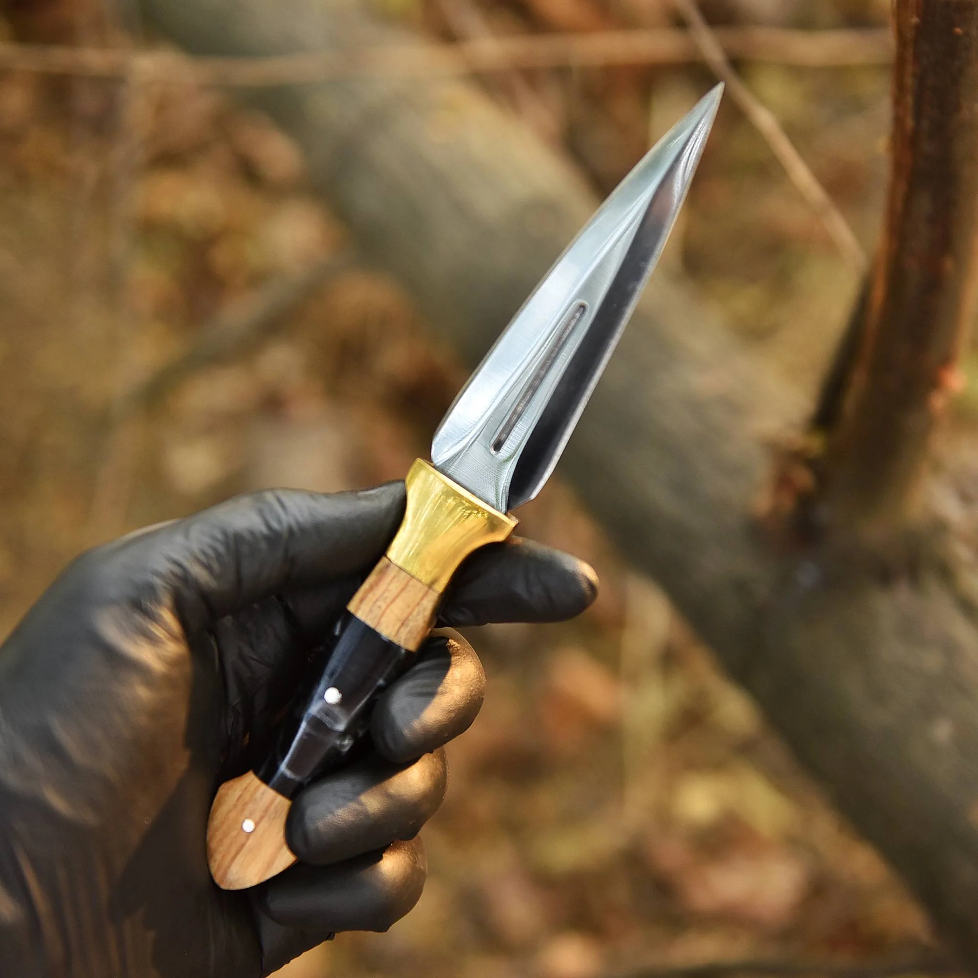 Classic Double Edge Carbon Steel Fixed D2 Blade Dagger Hunting Knife - Image 3