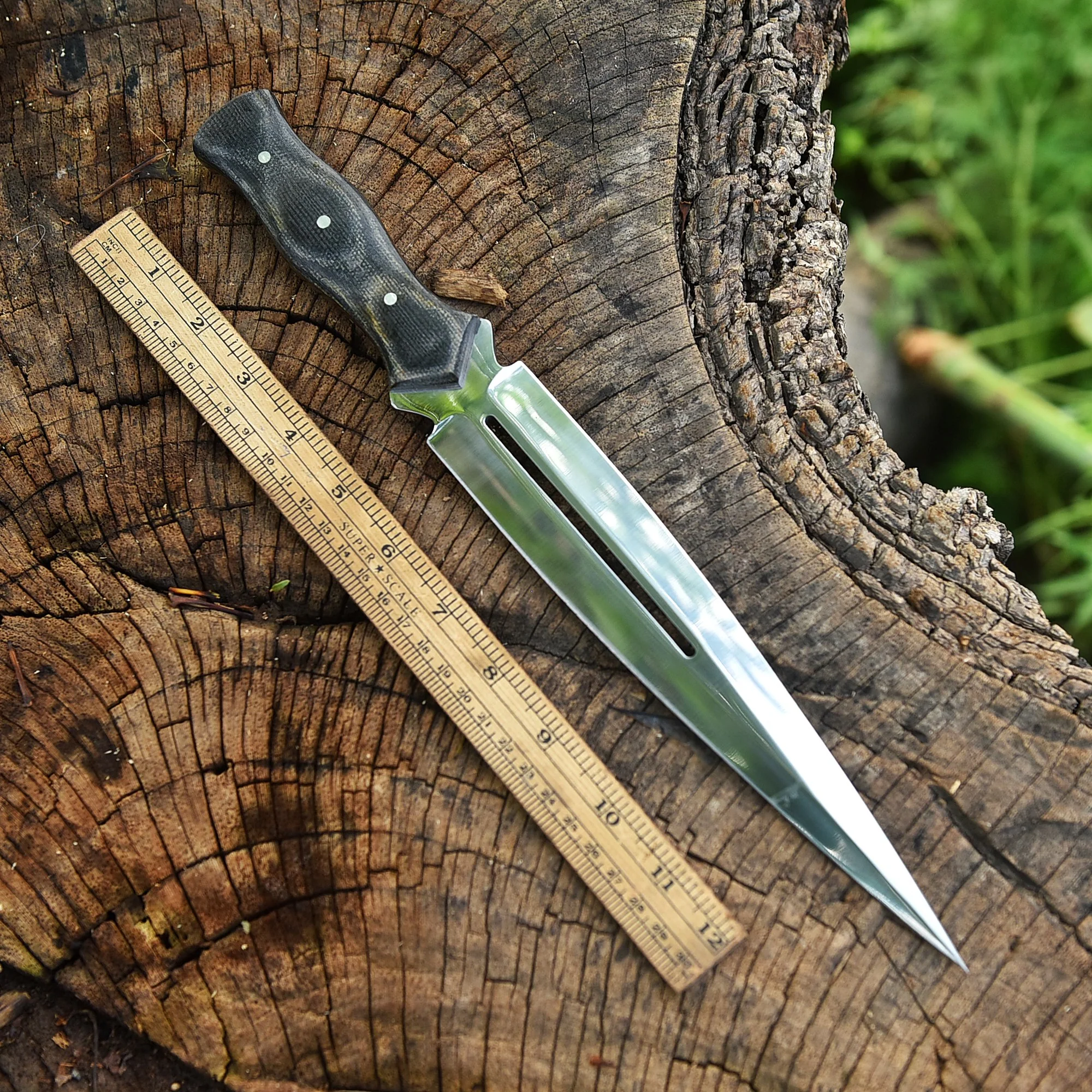 Classic Fixed High Polished Carbon Steel Blade Dagger Knife Micarta Handle - Image 2