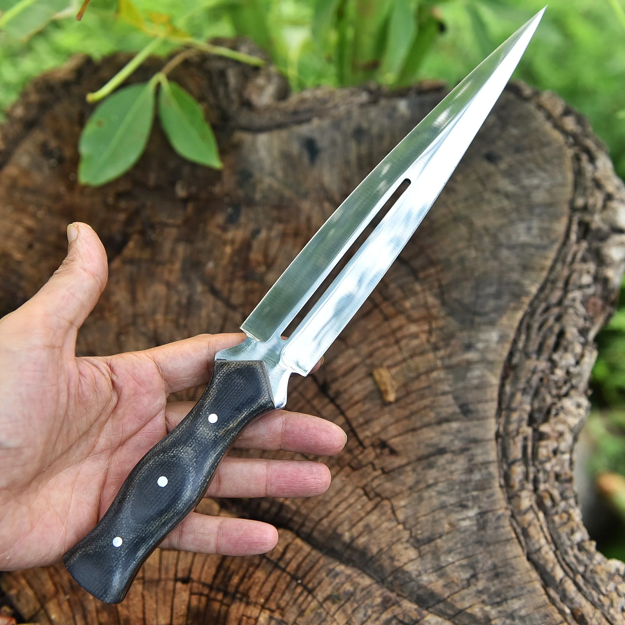Classic Fixed High Polished Carbon Steel Blade Dagger Knife Micarta Handle - Image 3