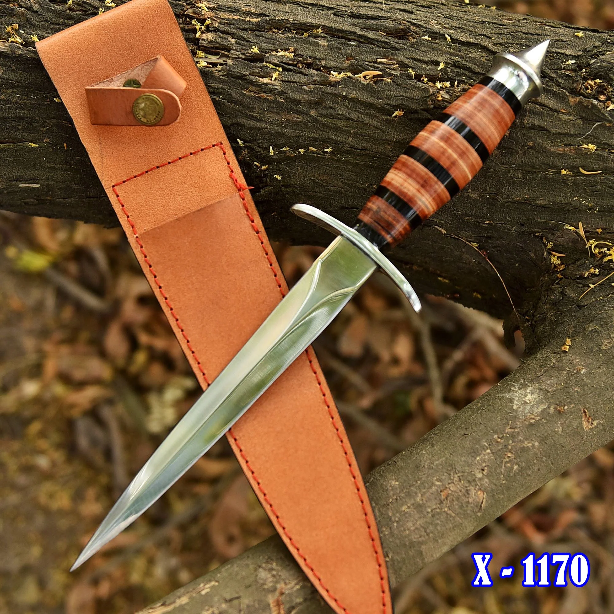 Classic Handcrafted Double Edge Fixed Blade Dagger Leather Resin Handle - Image 2