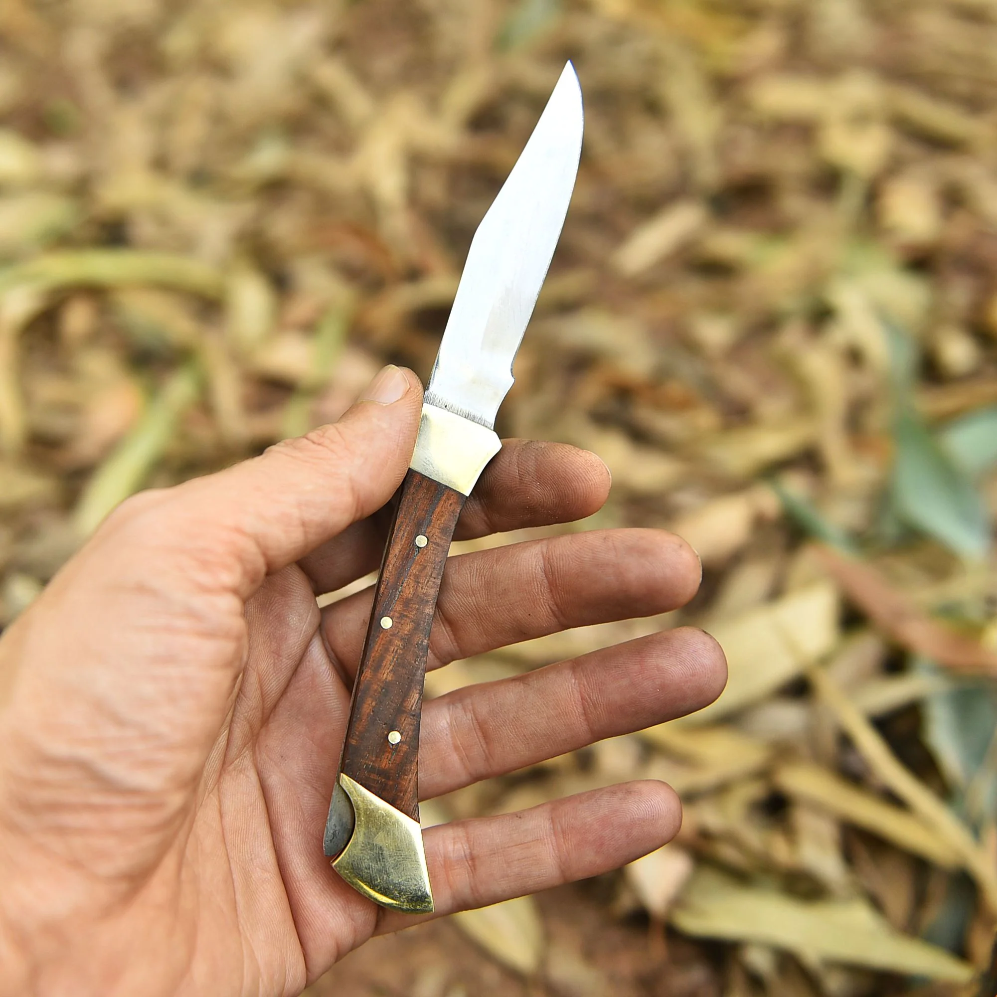 Classic Handmade 1095 Carbon Steel Folding Blade Pocket Knife Wood Handle - Image 3