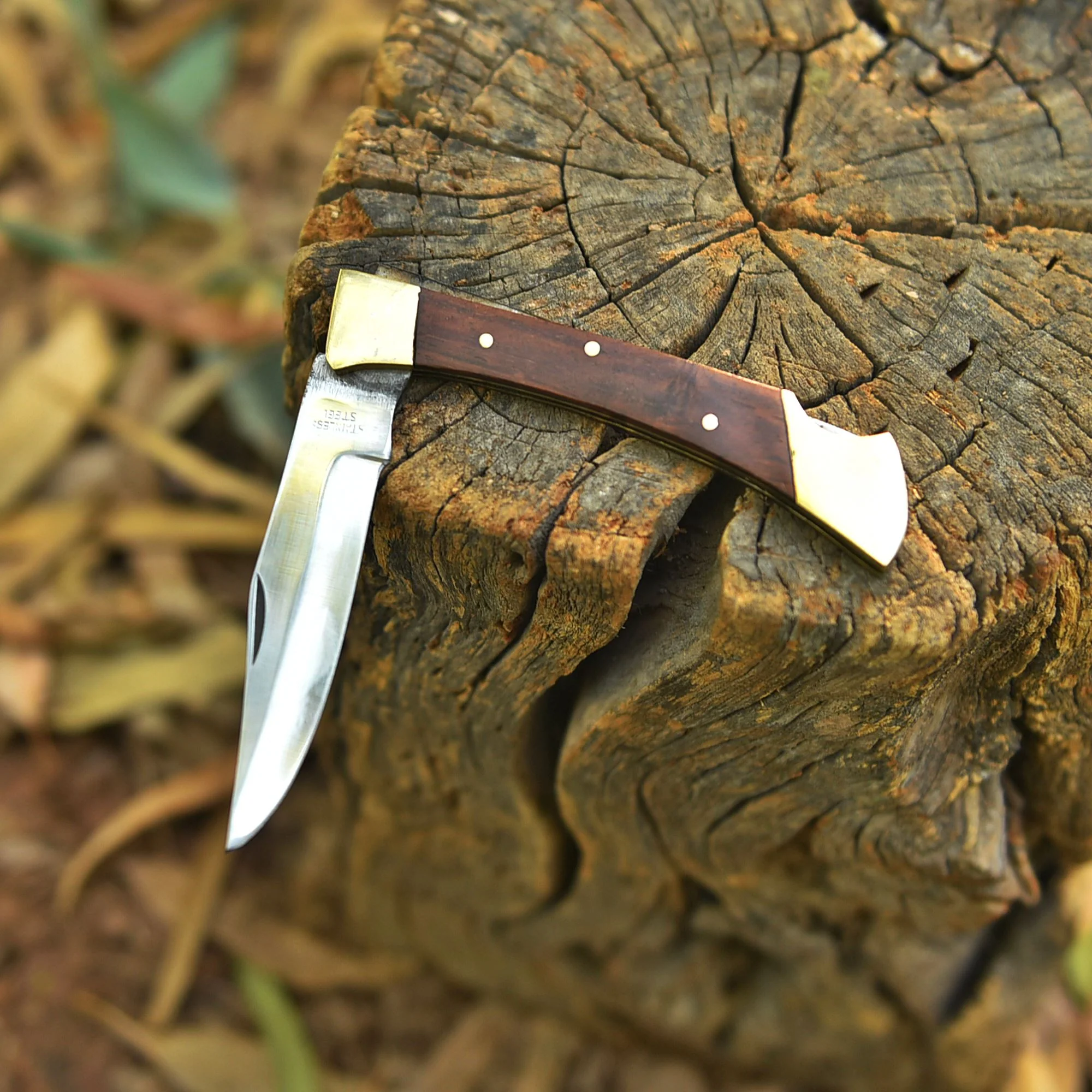 Classic Handmade 1095 Carbon Steel Folding Blade Pocket Knife Wood Handle - Image 4
