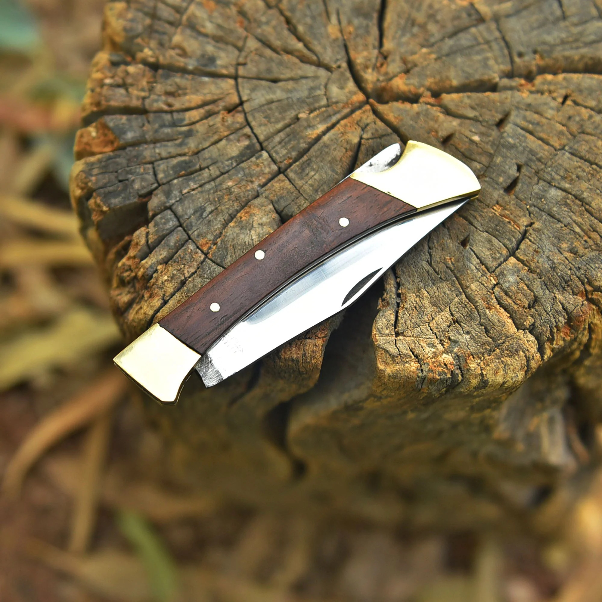 Classic Handmade 1095 Carbon Steel Folding Blade Pocket Knife Wood Handle - Image 5