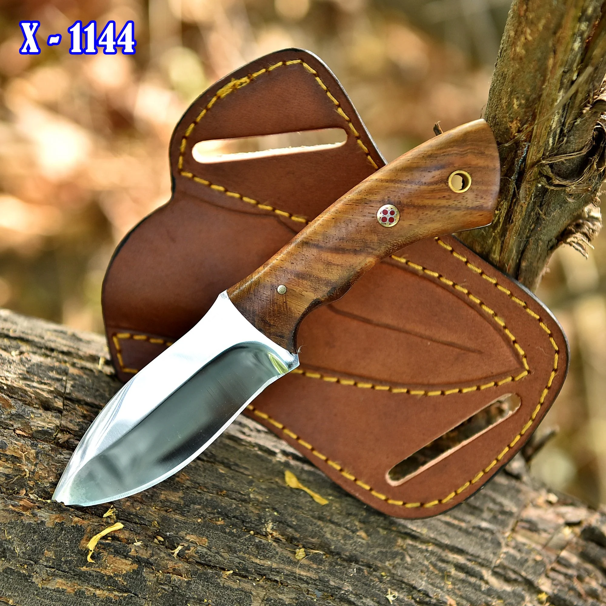 Classic Hunting Carbon Steel Blade Skinner Knife Wood Handle - Image 2