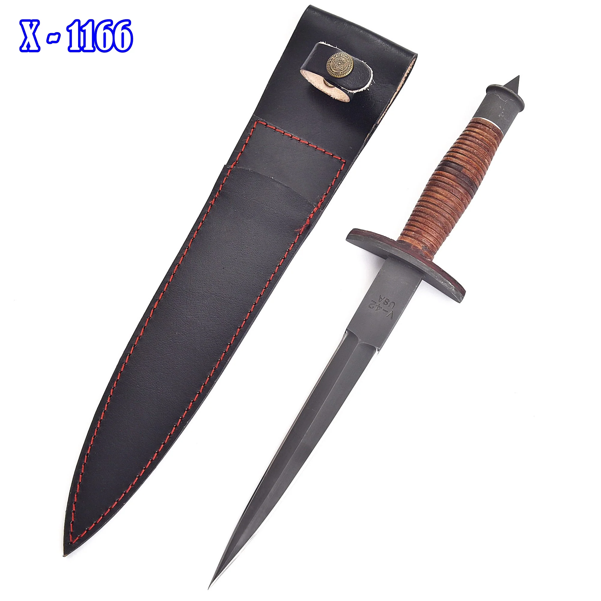 Classic Vintage Military Inspired V-42 Double Edge Dagger Leather Handle
