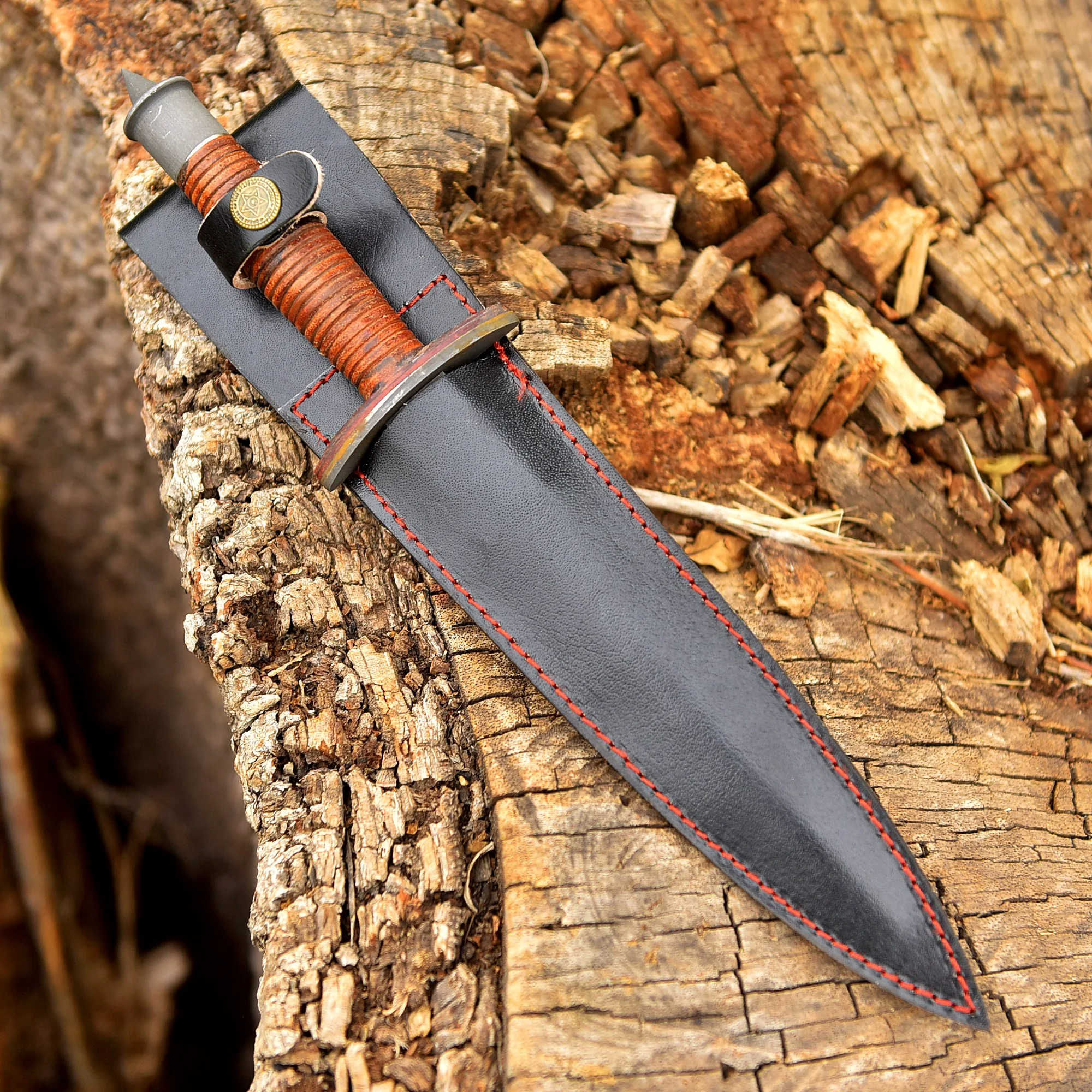 Classic Vintage Military Inspired V-42 Double Edge Dagger Leather Handle - Image 12