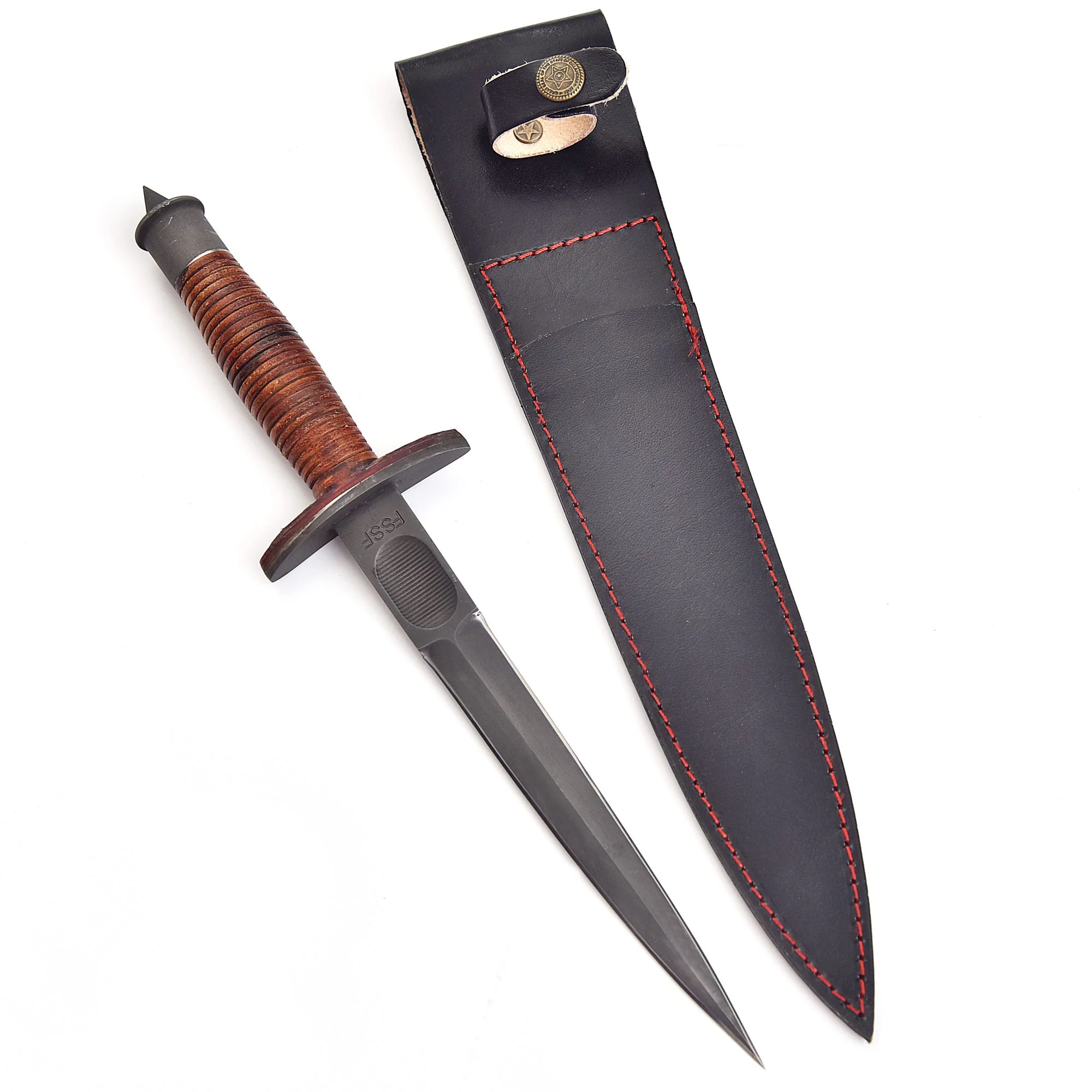 Classic Vintage Military Inspired V-42 Double Edge Dagger Leather Handle - Image 2