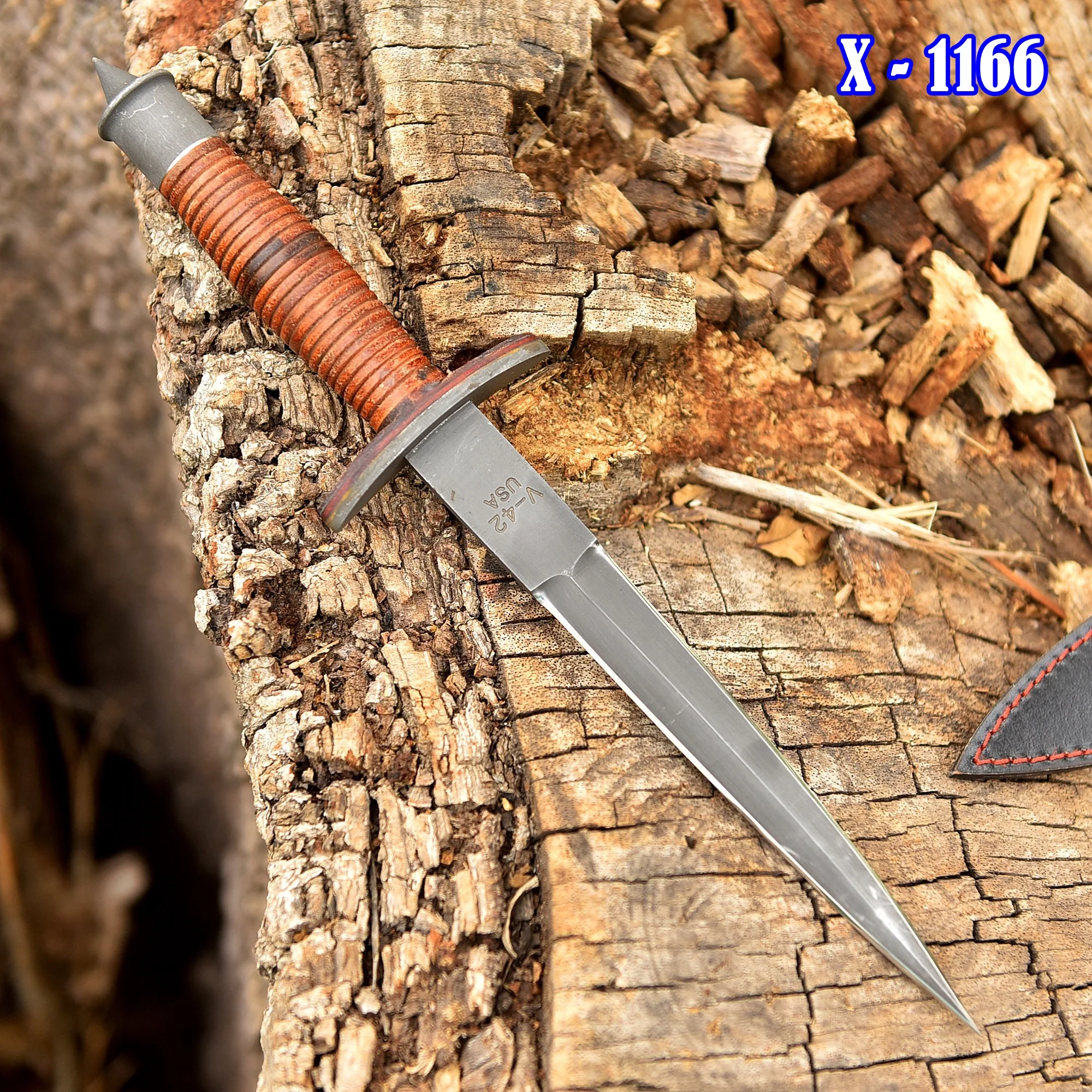 Classic Vintage Military Inspired V-42 Double Edge Dagger Leather Handle - Image 8