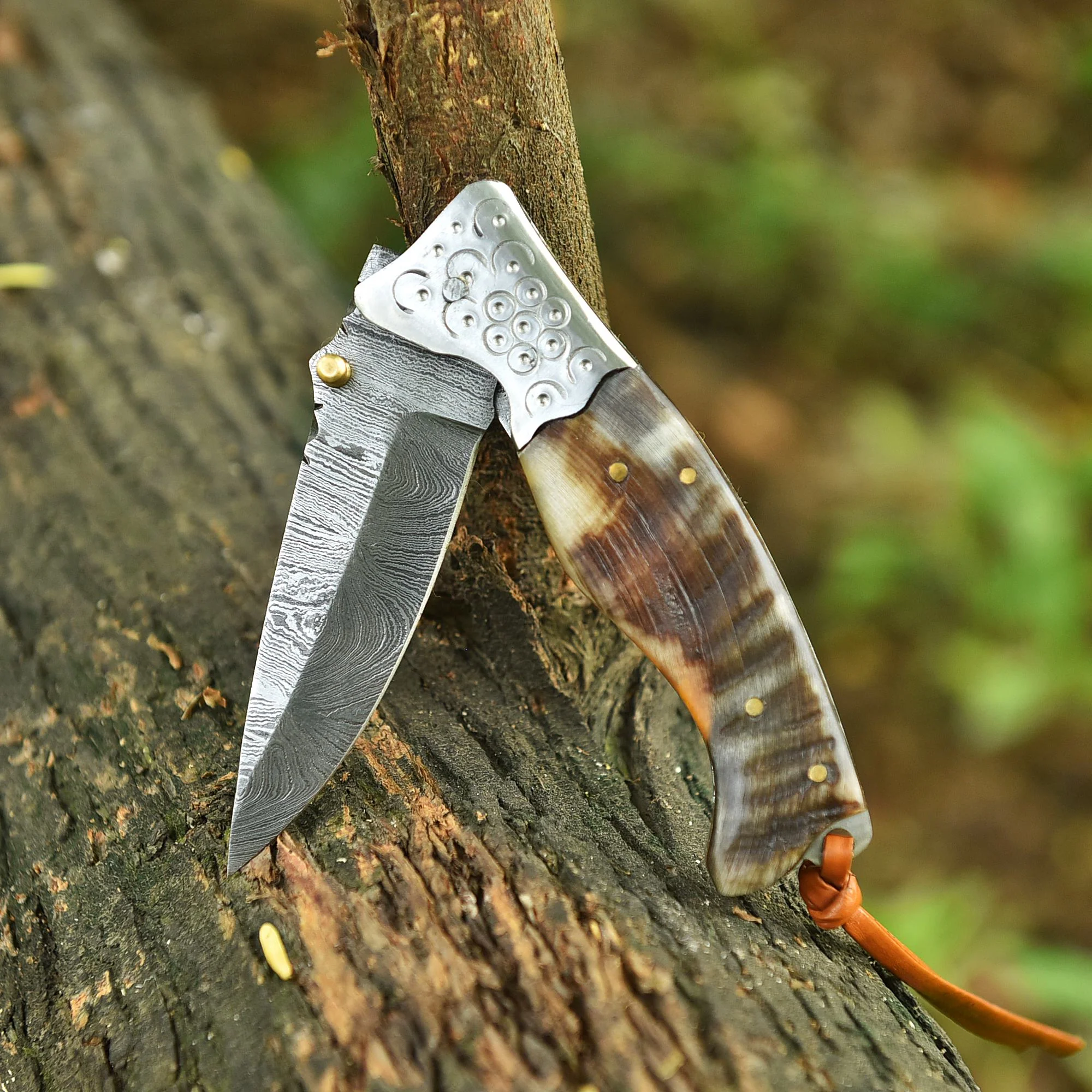 Collector’s Handmade Folding Pocket Knife Ram Horn Handle With Sheath - Image 5