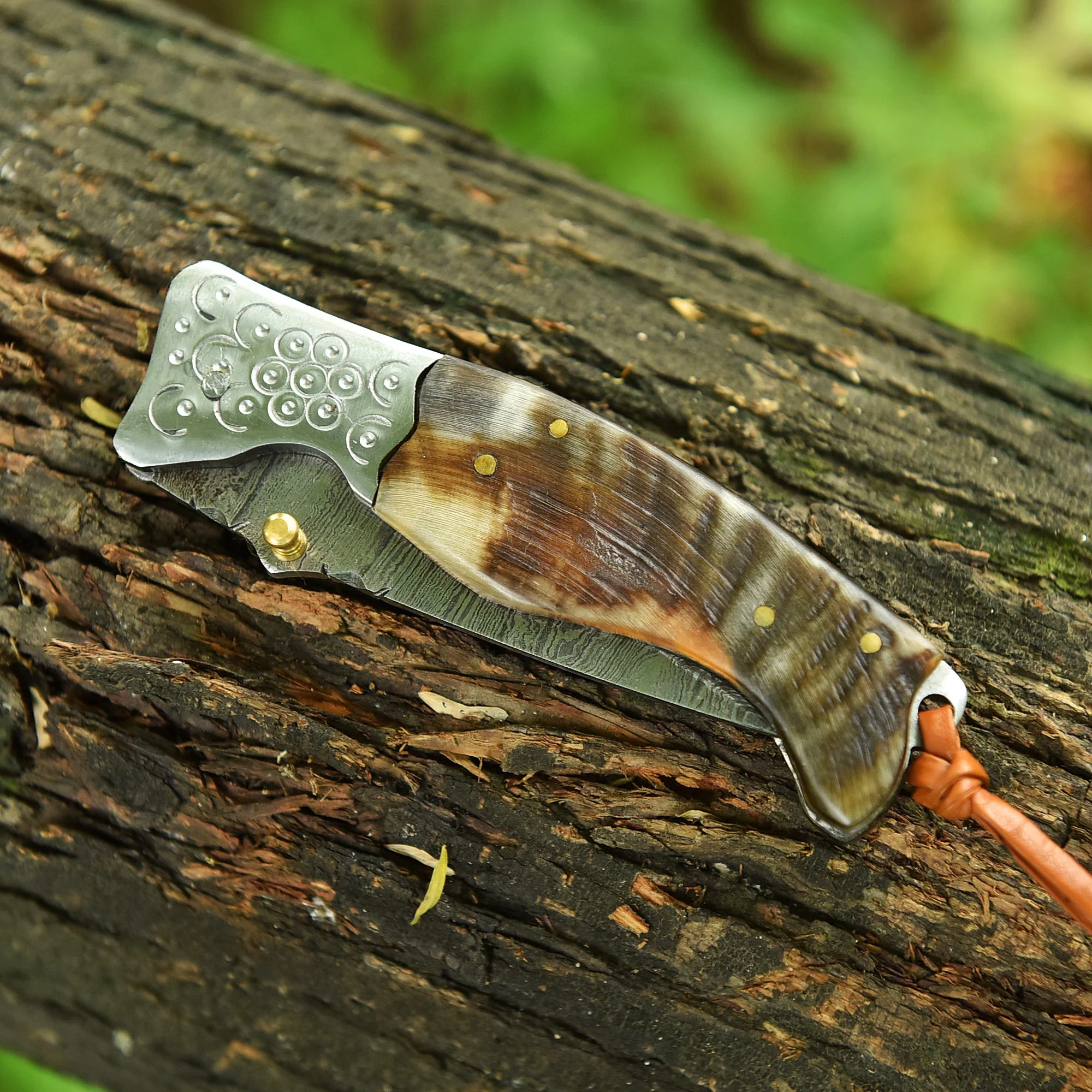 Collector’s Handmade Folding Pocket Knife Ram Horn Handle With Sheath - Image 6