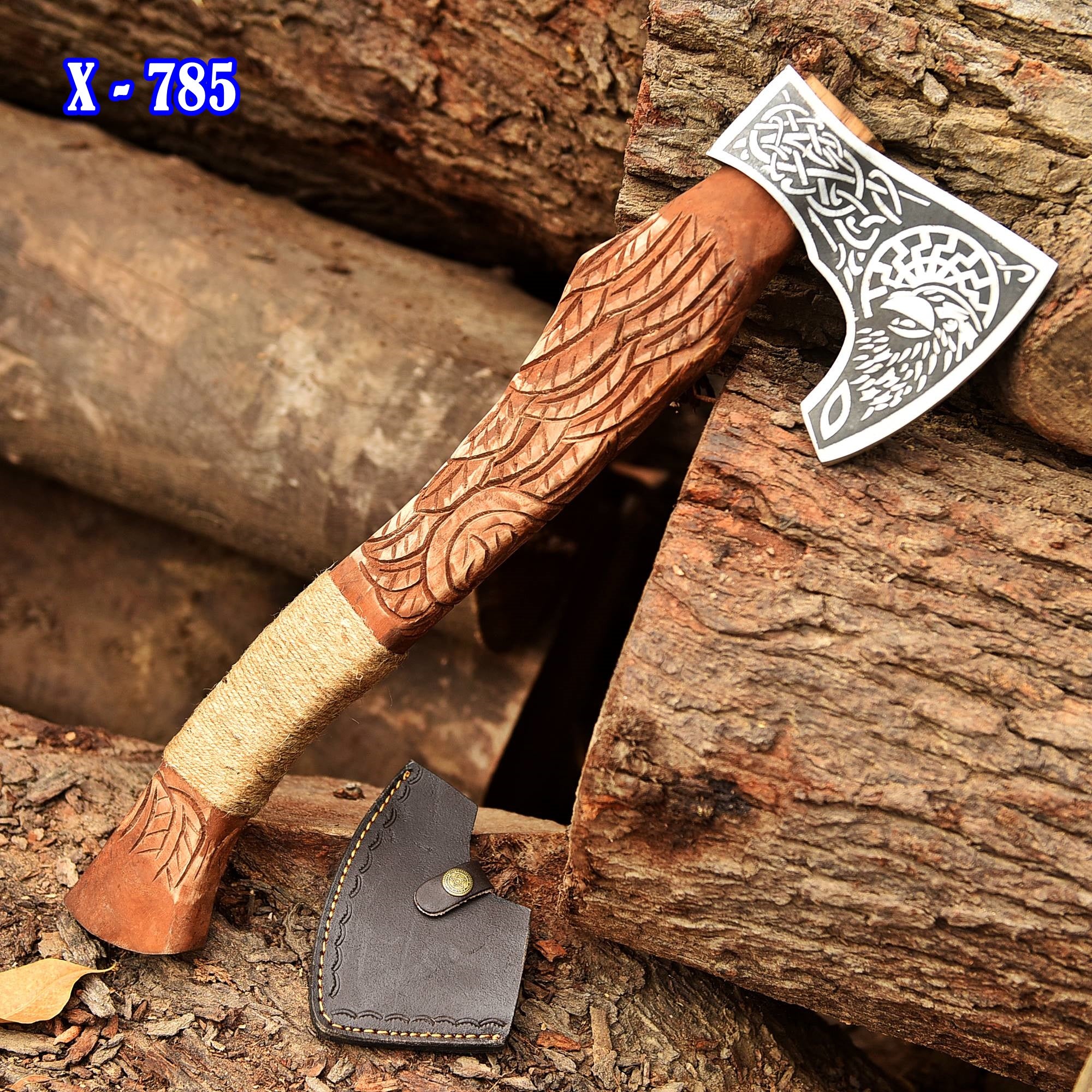 Custom Forged Carbon Steel Viking Axe with Wood Shaft, Viking Bearded Camping Axe - Image 3