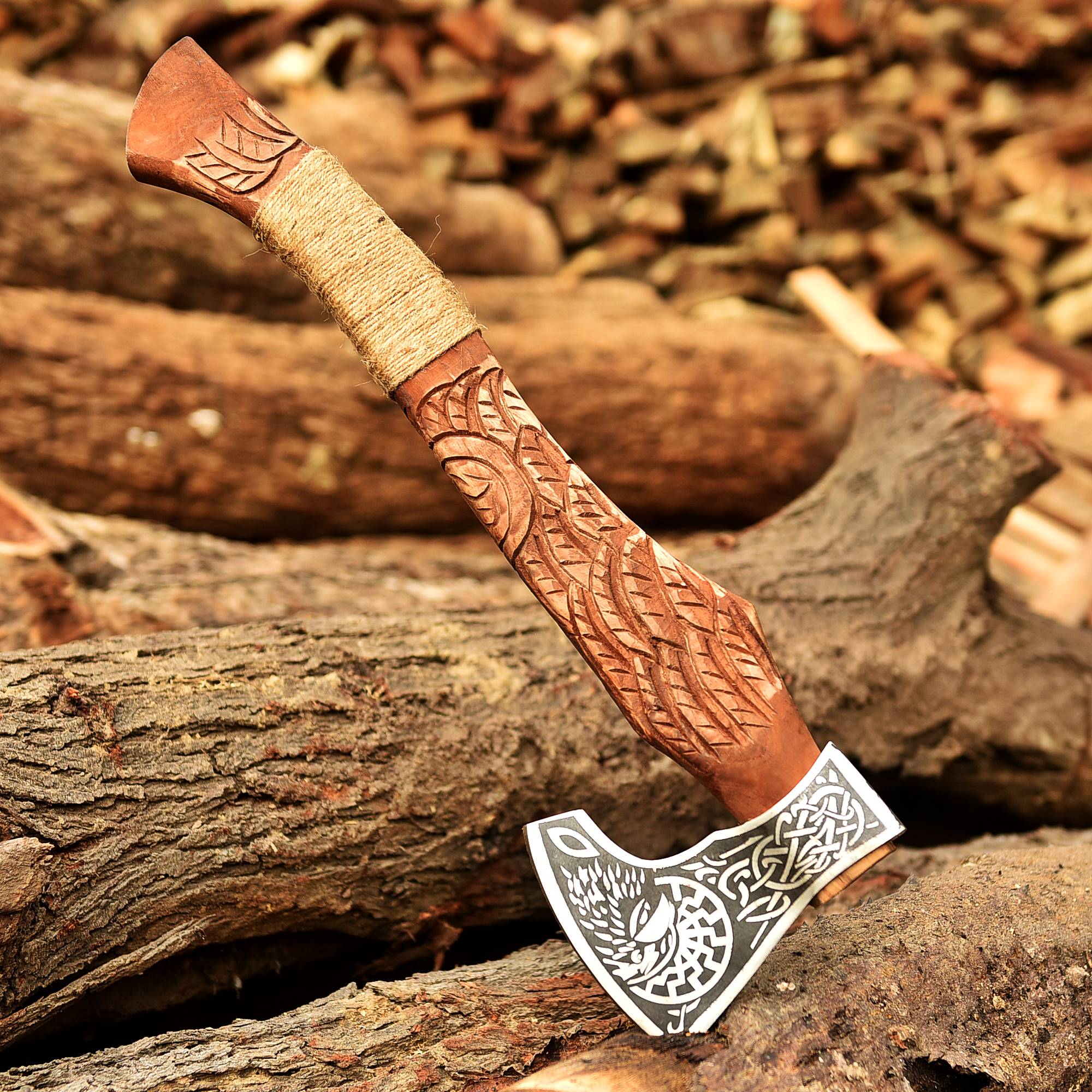 Custom Forged Carbon Steel Viking Axe with Wood Shaft, Viking Bearded Camping Axe - Image 4