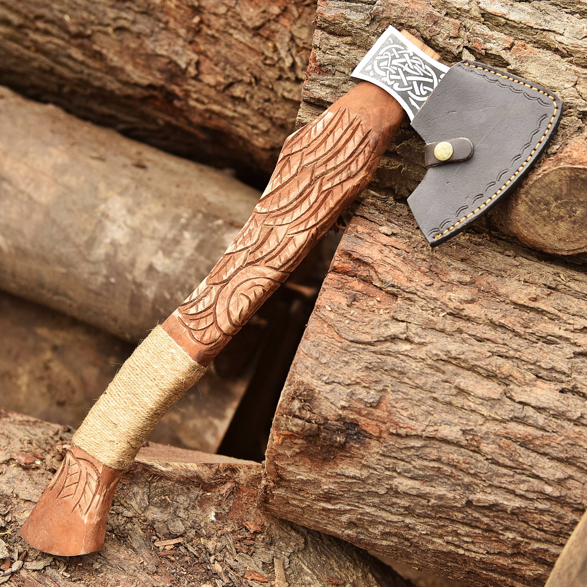 Custom Forged Carbon Steel Viking Axe with Wood Shaft, Viking Bearded Camping Axe - Image 5