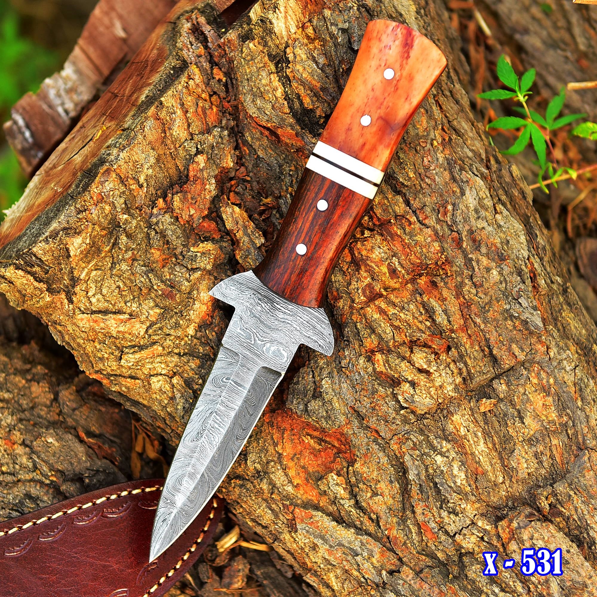 Custom Forged EDC Damascus Steel Dagger Knife Hunting Outdoor Blade - Image 2