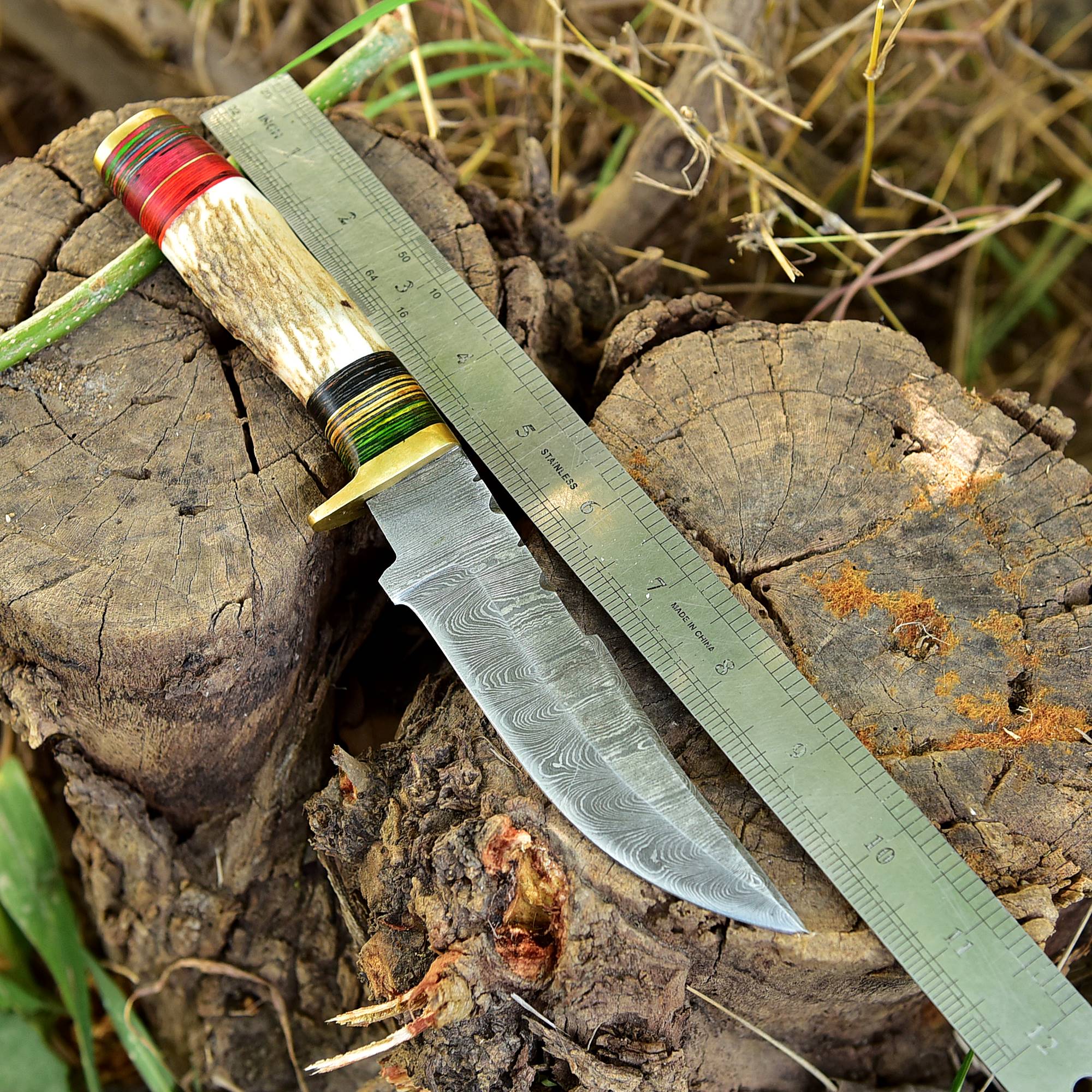 Custom Hand Forged Damascus Steel Adventure Camping EDC Knife Stage Handle - Image 10