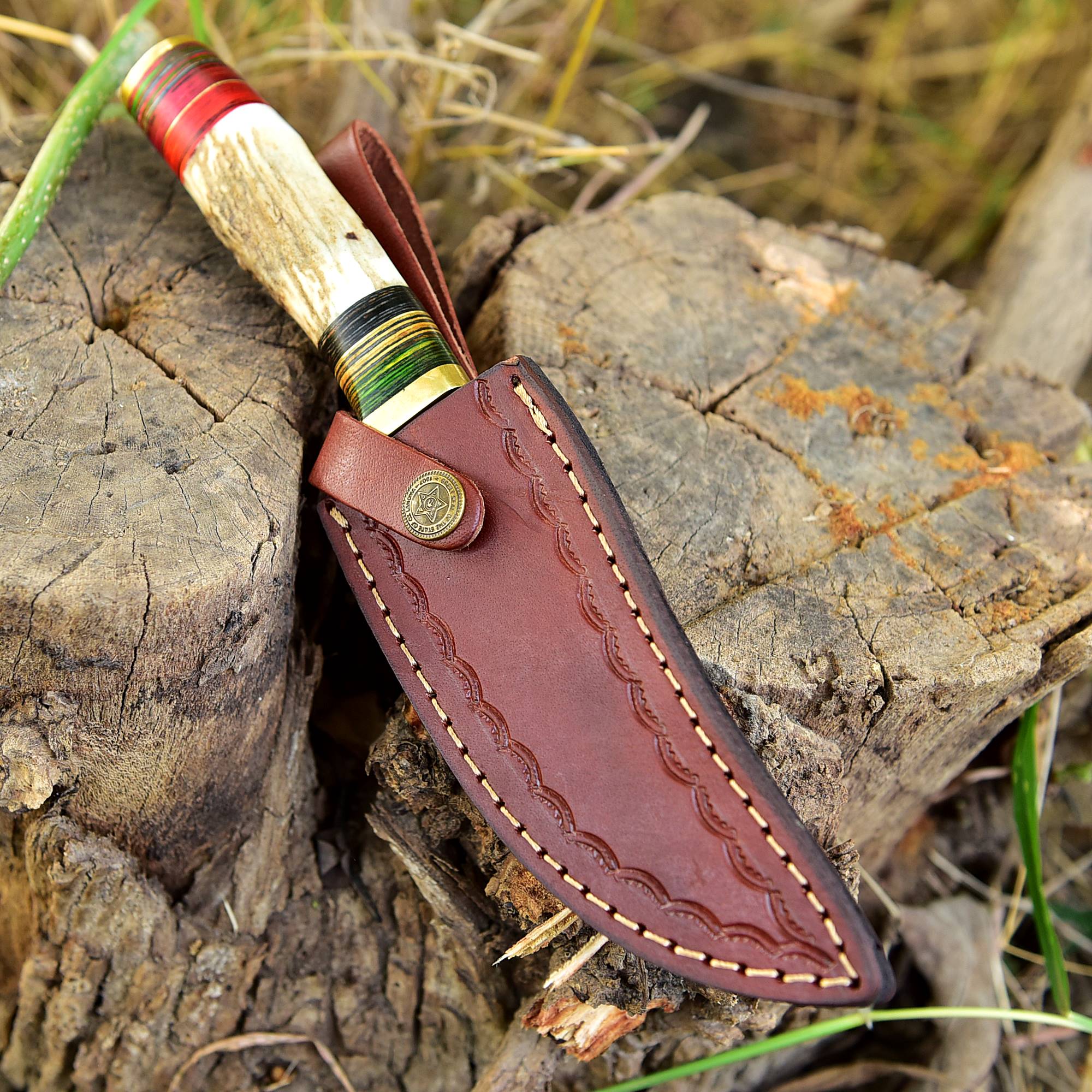 Custom Hand Forged Damascus Steel Adventure Camping EDC Knife Stage Handle - Image 11