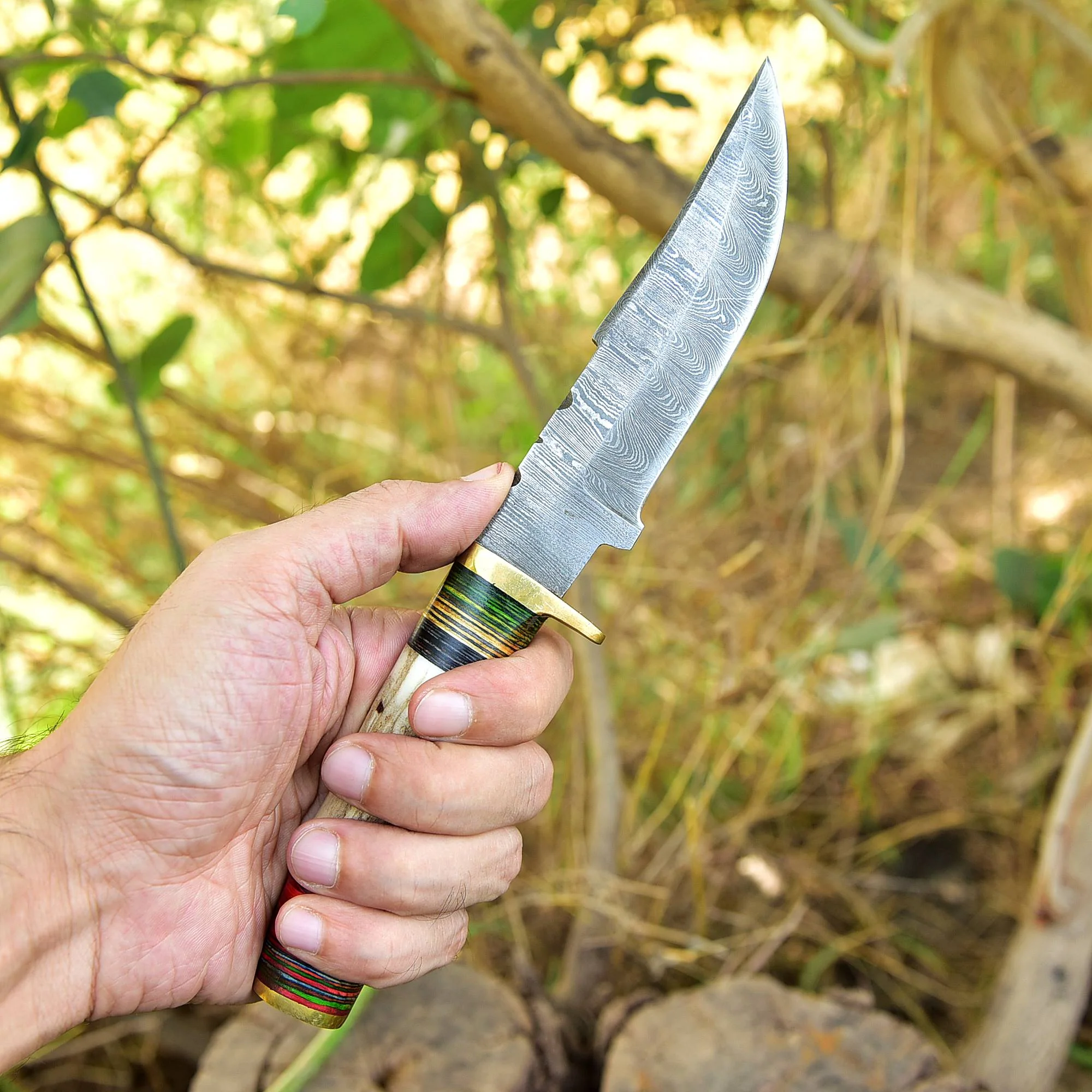 Custom Hand Forged Damascus Steel Adventure Camping EDC Knife Stage Handle - Image 9