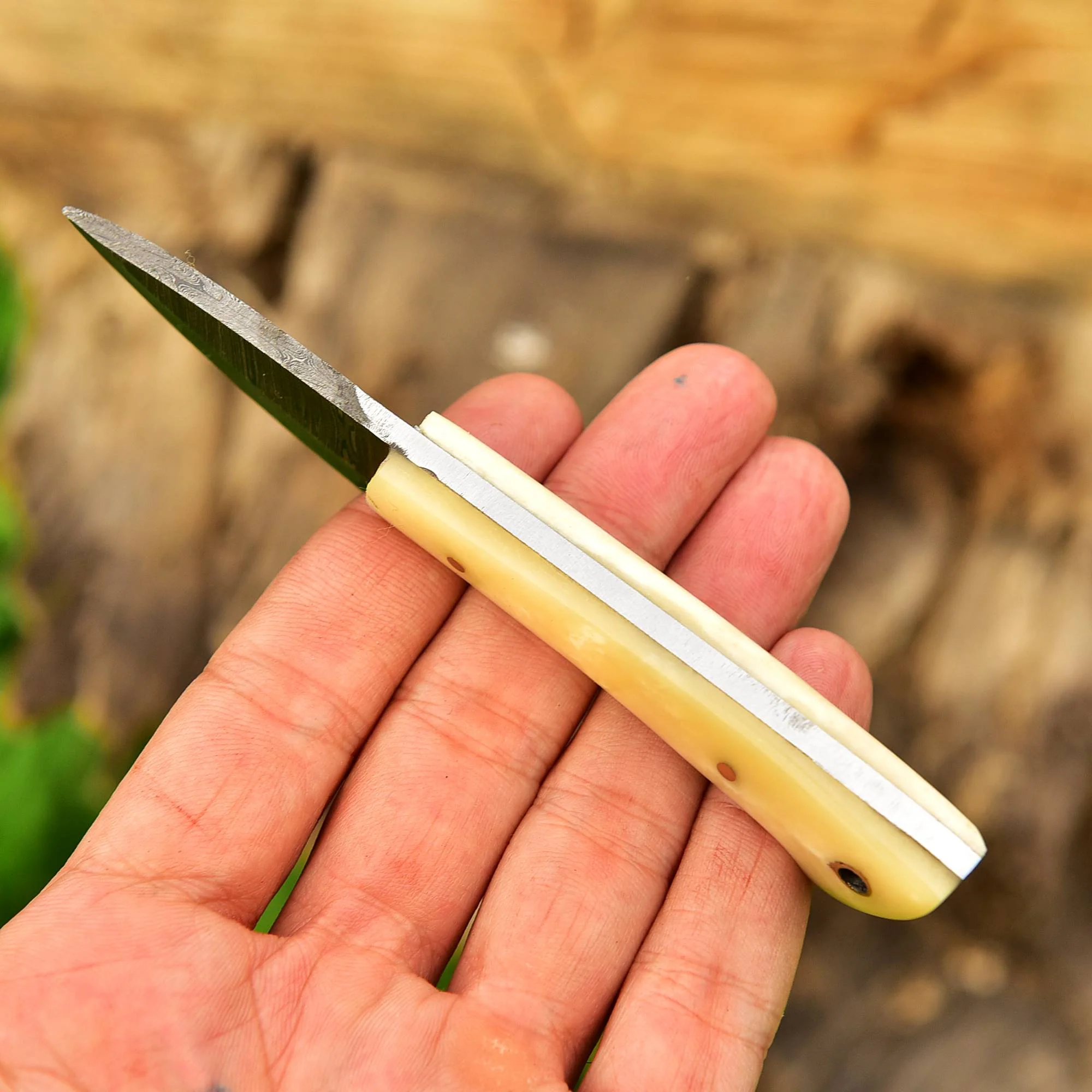 Custom Hand Forged Damascus Steel Blade Skinner Knife Camel Bone Handle - Image 4