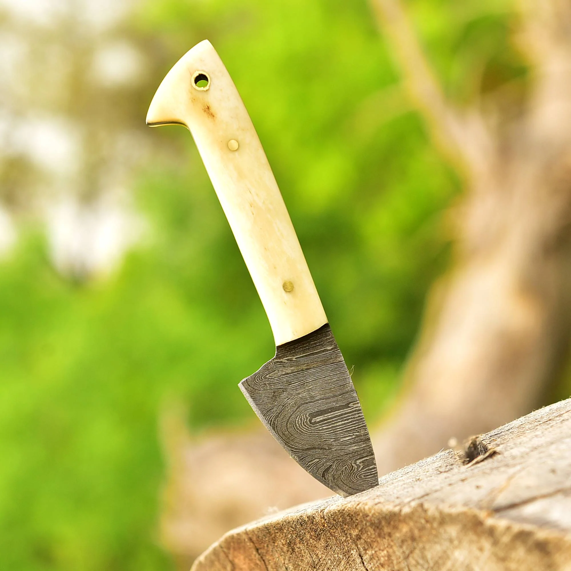 Custom Hand Forged Damascus Steel Blade Skinner Knife Camel Bone Handle - Image 5
