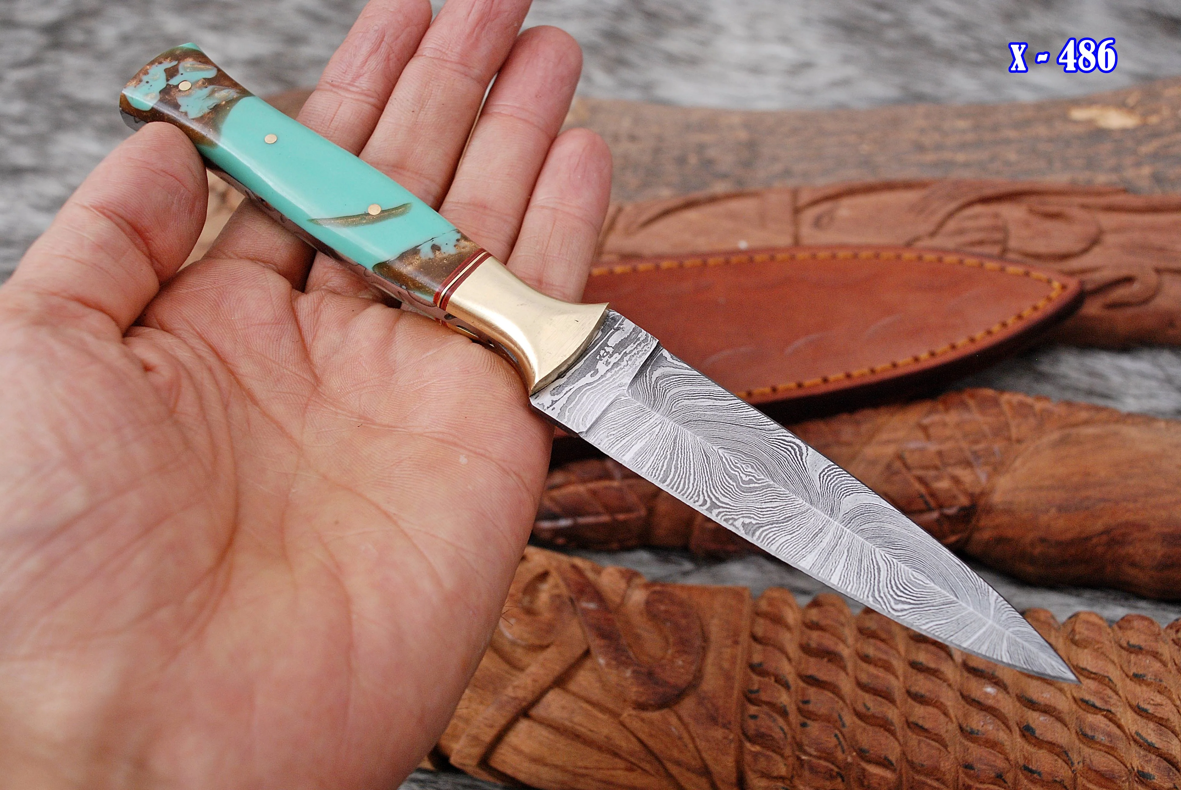 Custom Hand Forged Damascus Steel Double Edge Blade Dagger With Sheath - Image 2