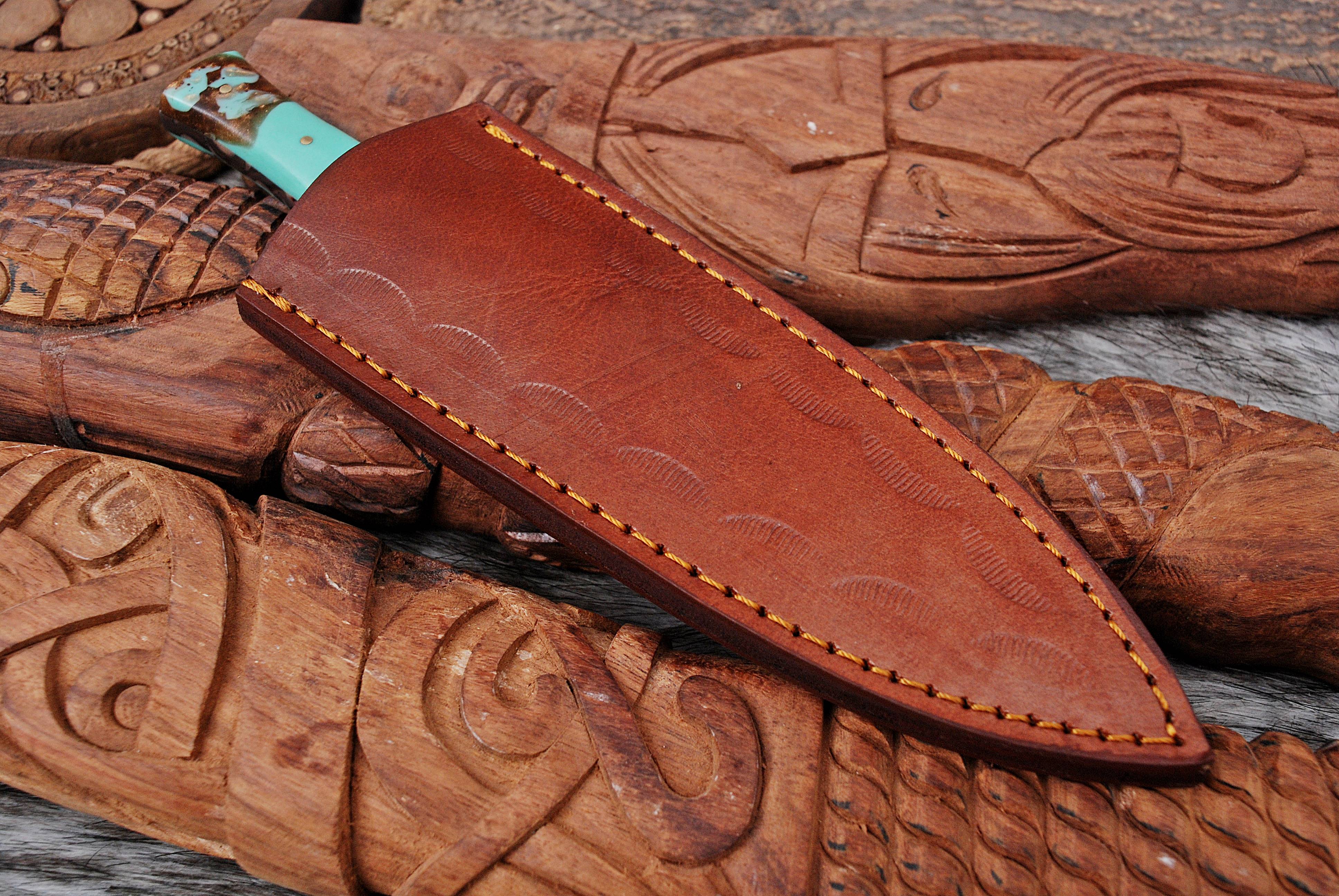 Custom Hand Forged Damascus Steel Double Edge Blade Dagger With Sheath - Image 5