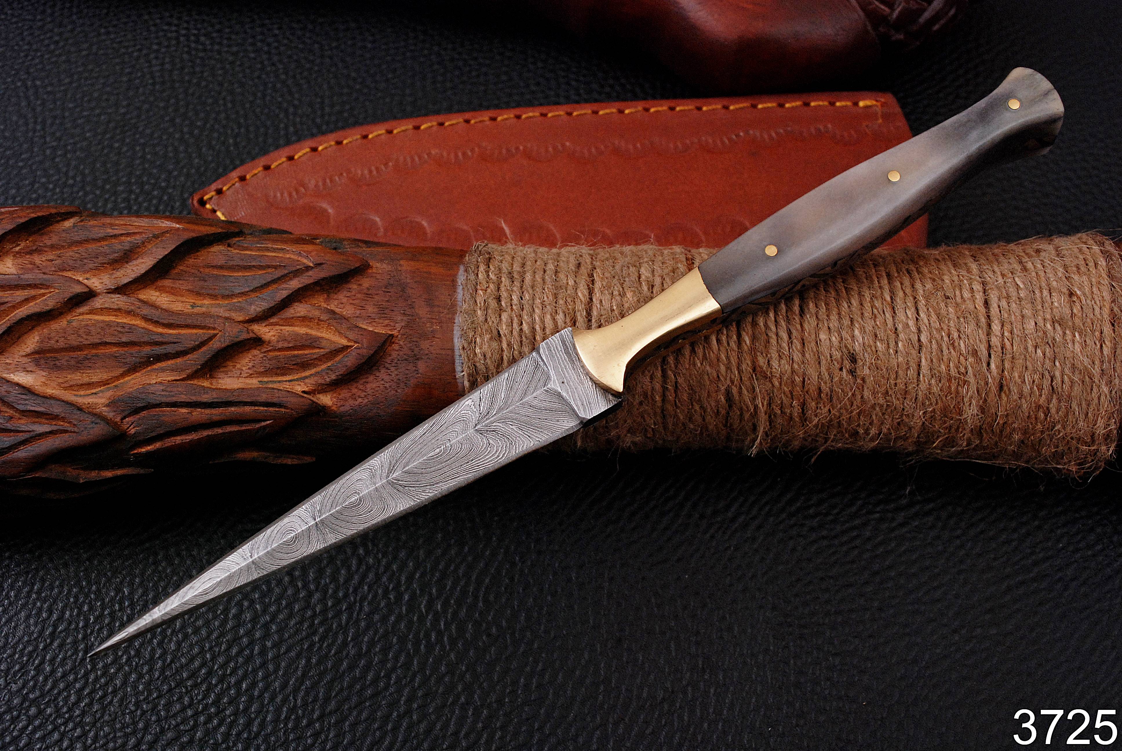 Custom Hand Forged Damascus Steel Double Edge Dagger Camel Bone Handle - Image 11