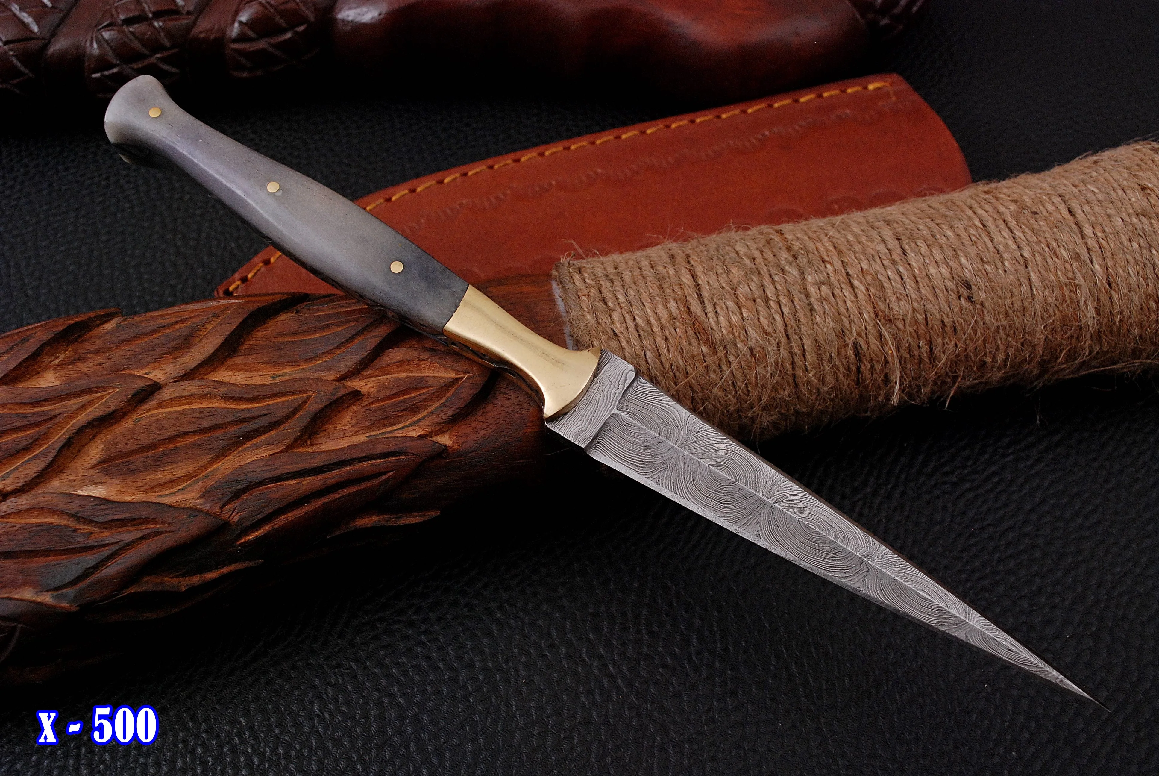 Custom Hand Forged Damascus Steel Double Edge Dagger Camel Bone Handle - Image 12