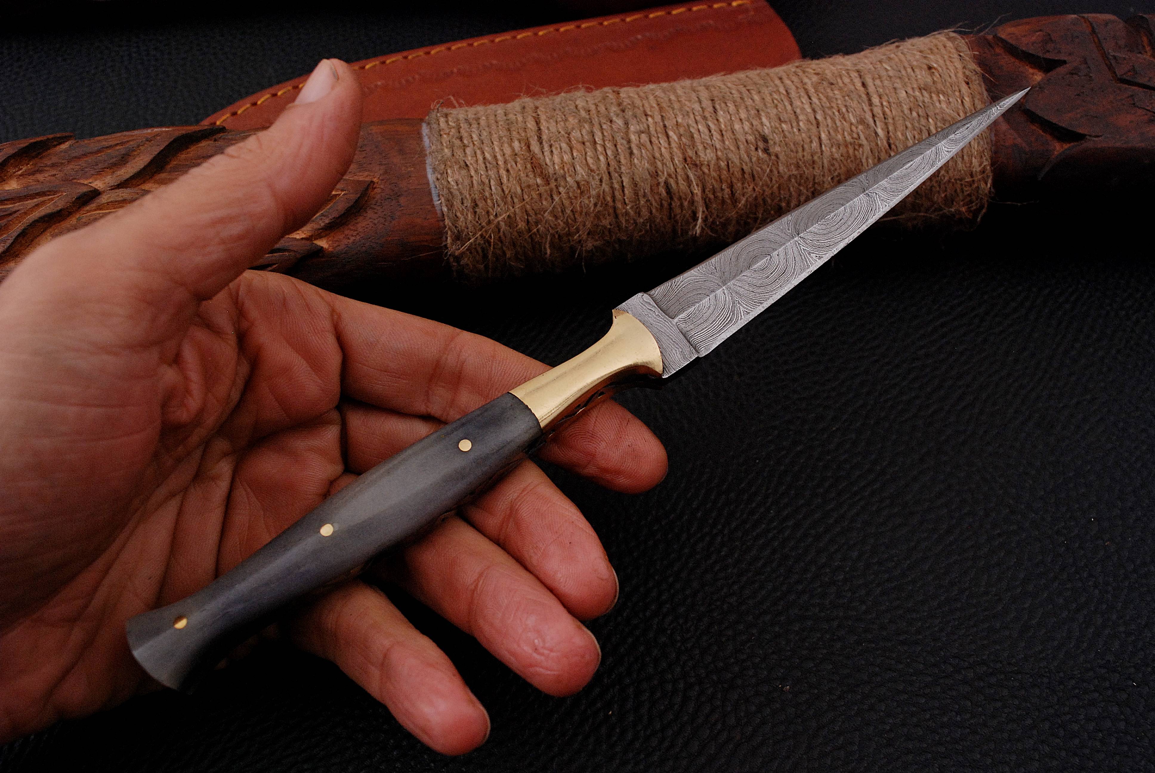 Custom Hand Forged Damascus Steel Double Edge Dagger Camel Bone Handle - Image 13